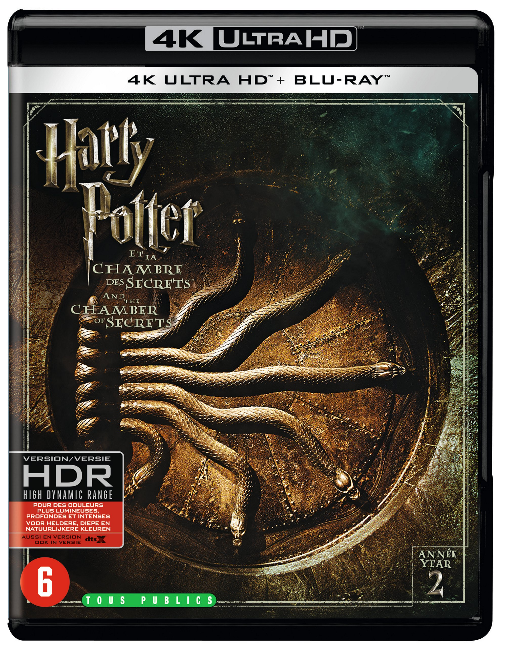 Een Harry Potter DVD-hoes met slangen en tekst in het Frans.