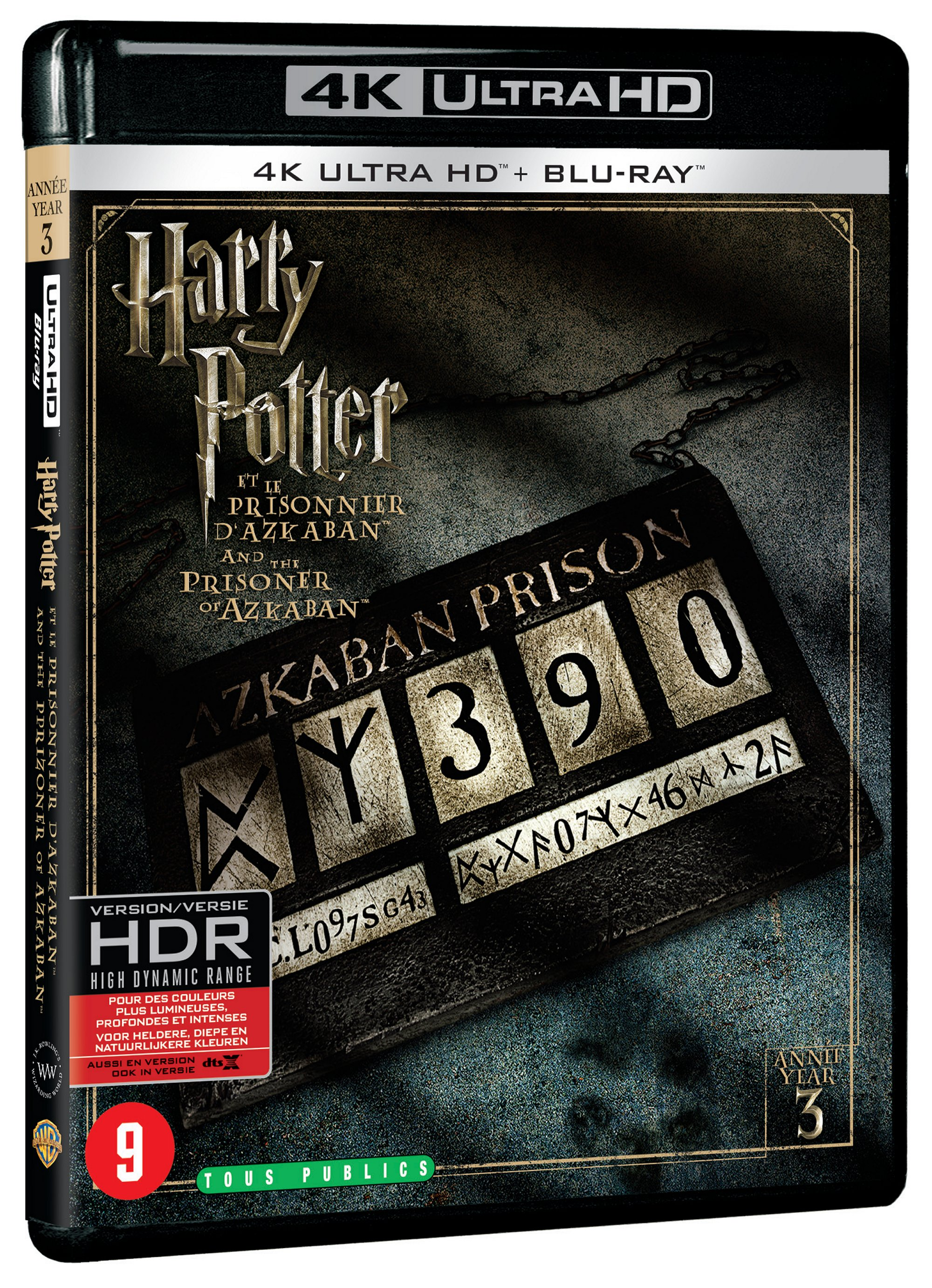 Boîtier DVD, film Harry Potter, avec du texte et une plaque d'identification de prisonnier.