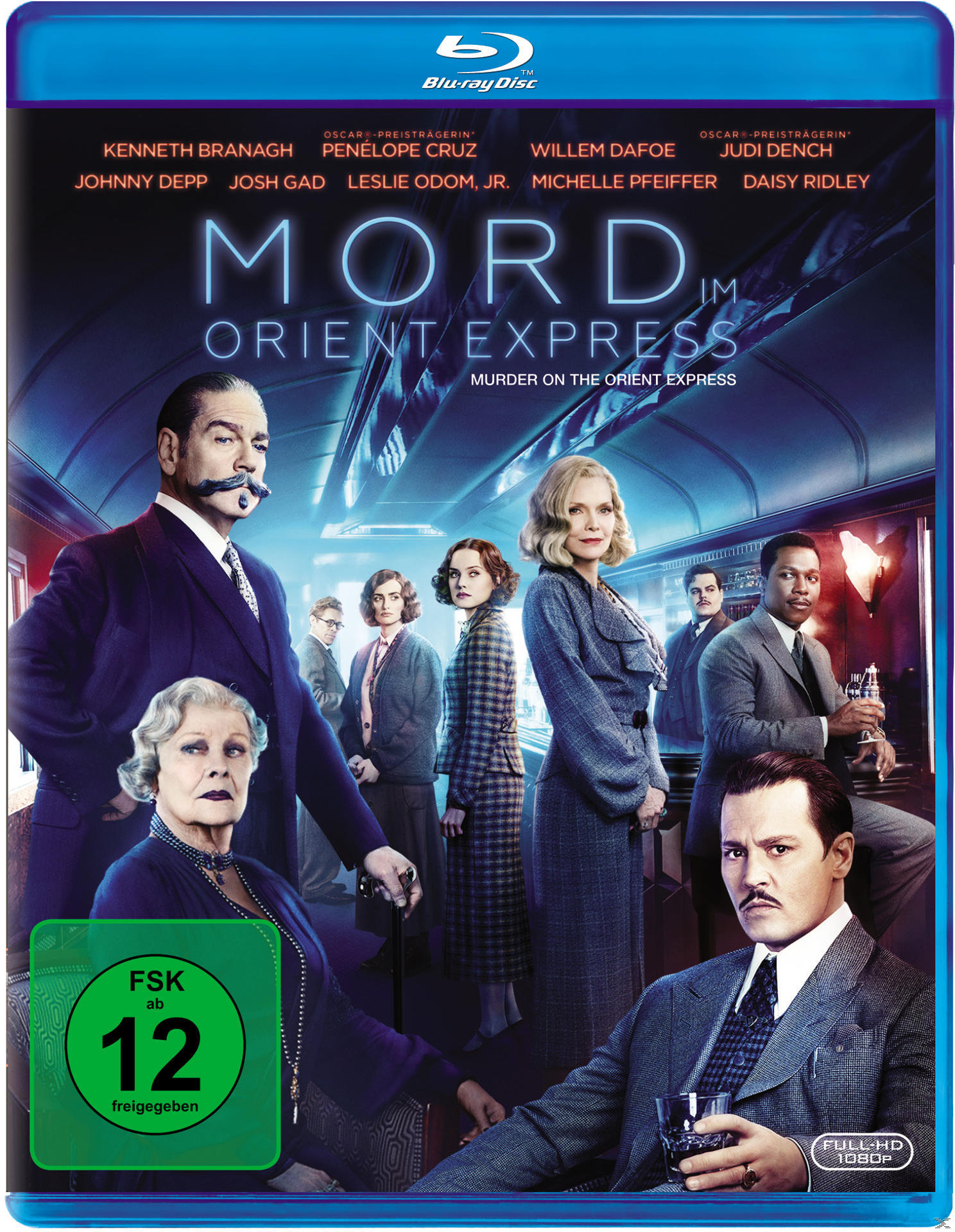 Blu-ray-Cover mit Filmtitel auf Englisch, Schauspieler sind auf dem Cover. Hintergrund: Innenraum des Zuges.