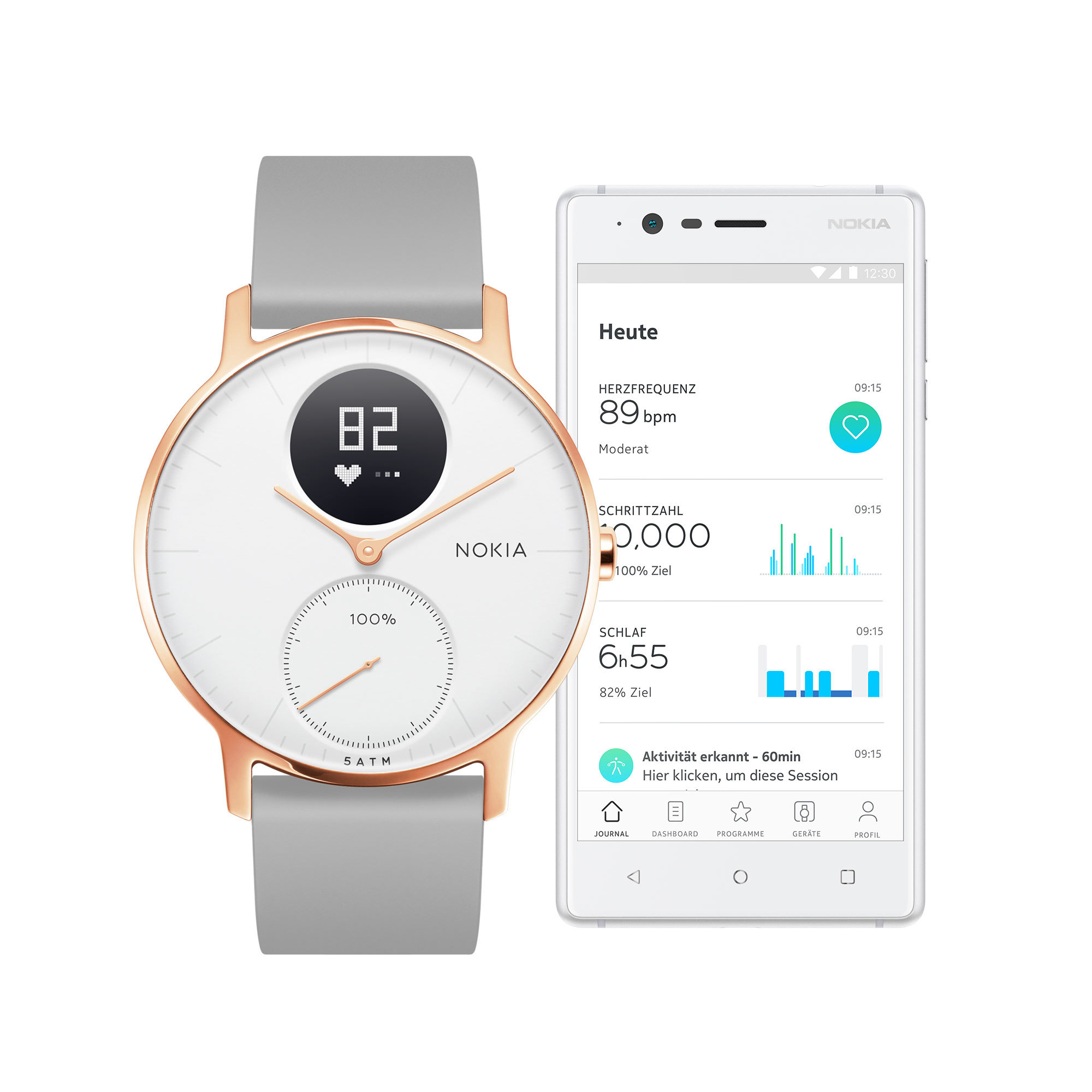 NOKIA Steel HR Smartwatch Silikon, 36 mm, Rosegold/Grau