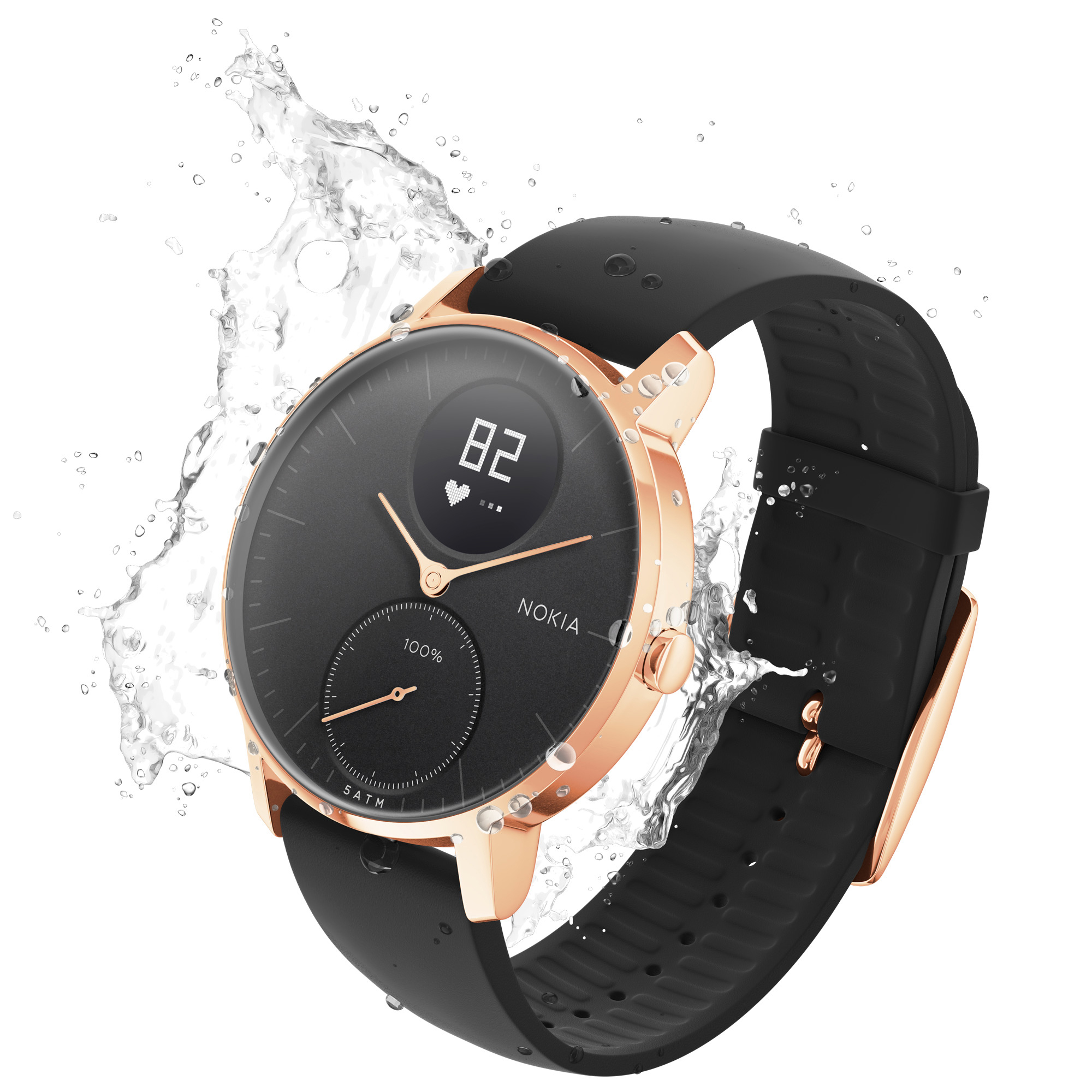NOKIA Steel HR Smartwatch Silikon, 36 mm, Rosegold/Schwarz