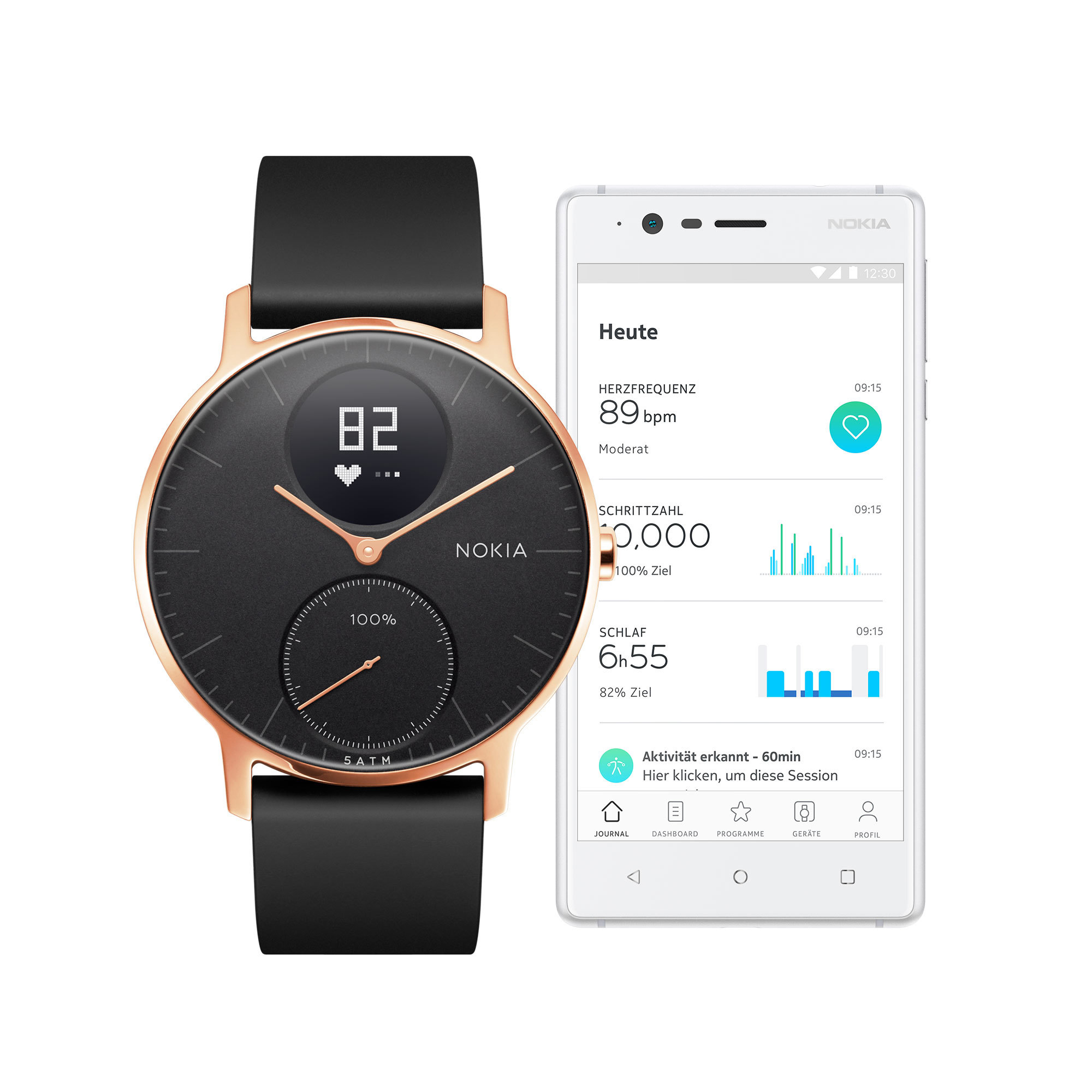 NOKIA Steel HR Smartwatch Silikon, 36 mm, Rosegold/Schwarz
