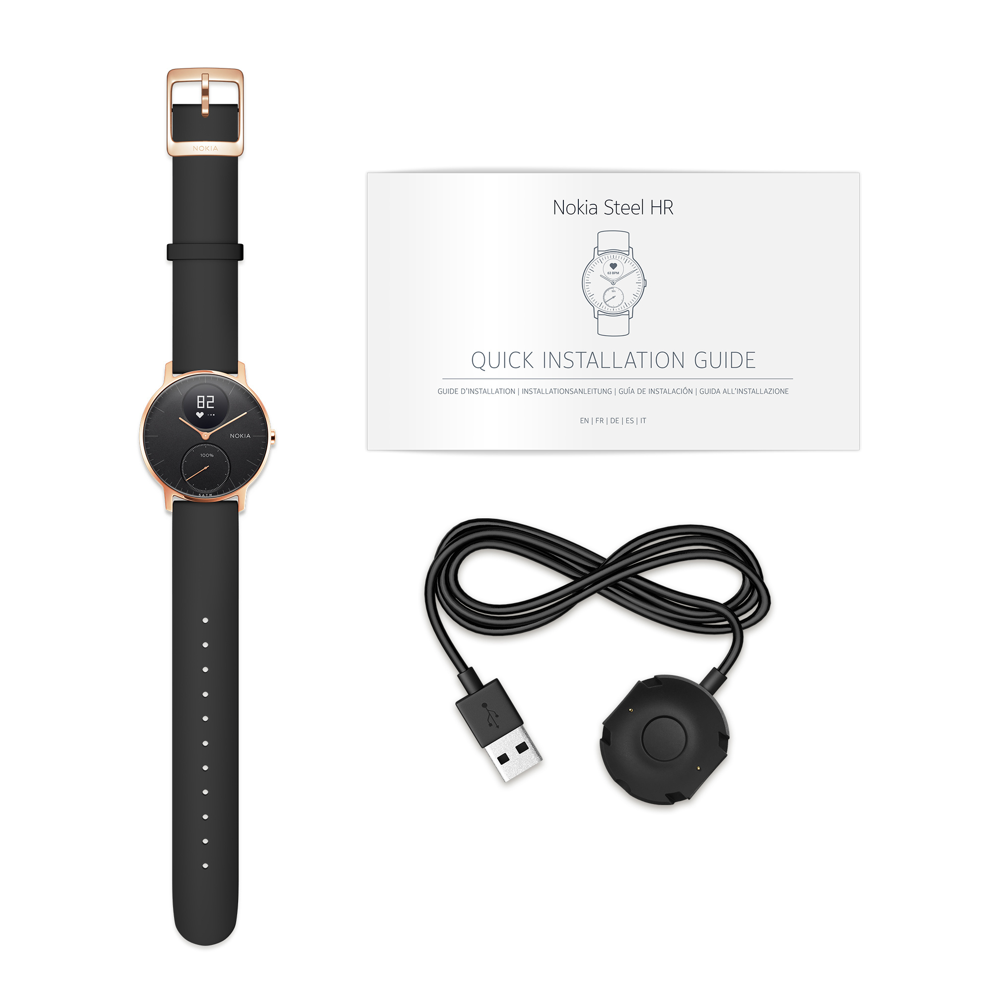 NOKIA Steel HR Smartwatch Silikon, 36 mm, Rosegold/Schwarz
