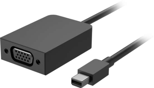 Adaptateur noir avec port VGA et connecteur mini DisplayPort, sur fond transparent.