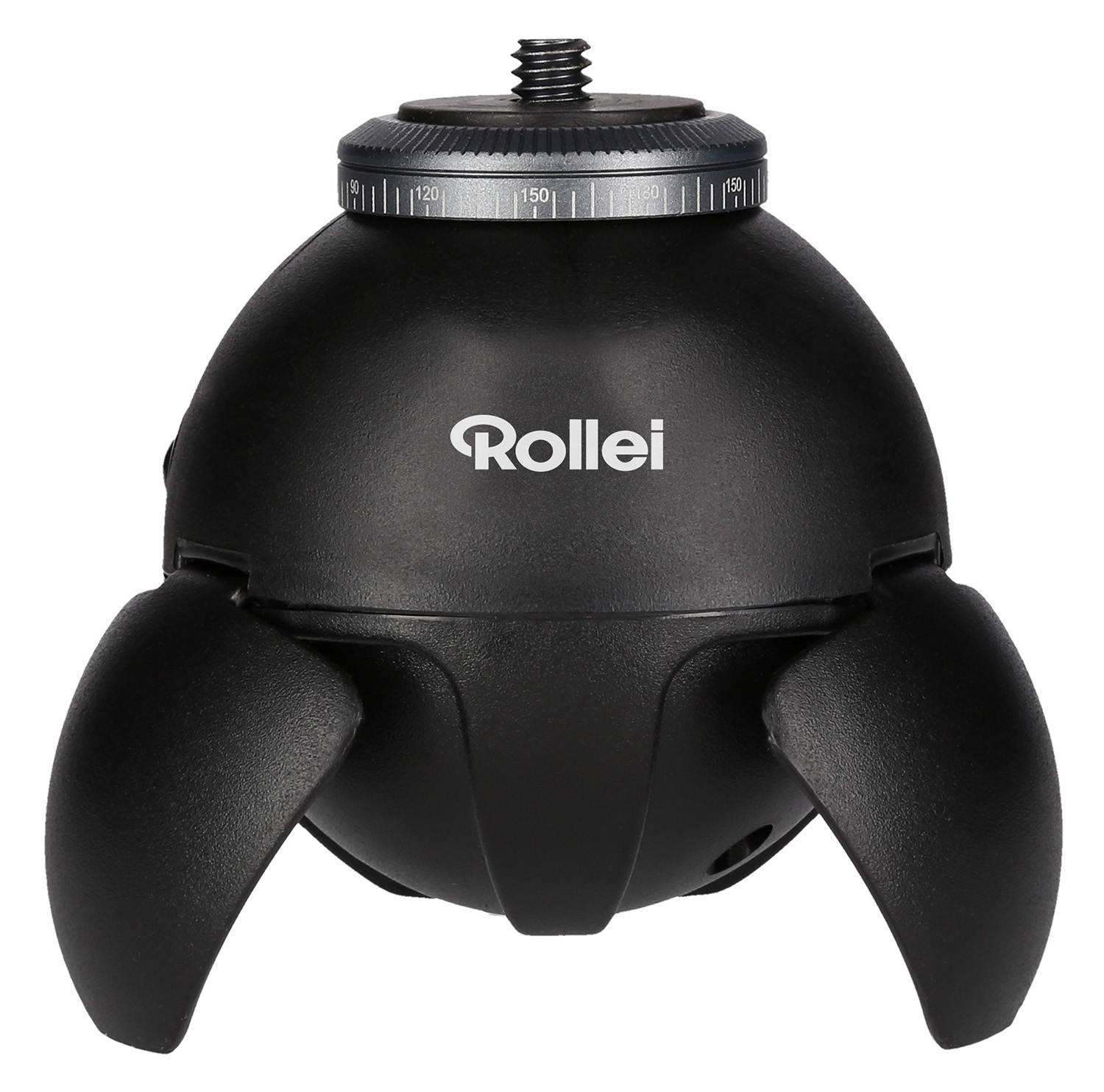 Zwart Rollei mini statief, met de verstelbare kop en poten.