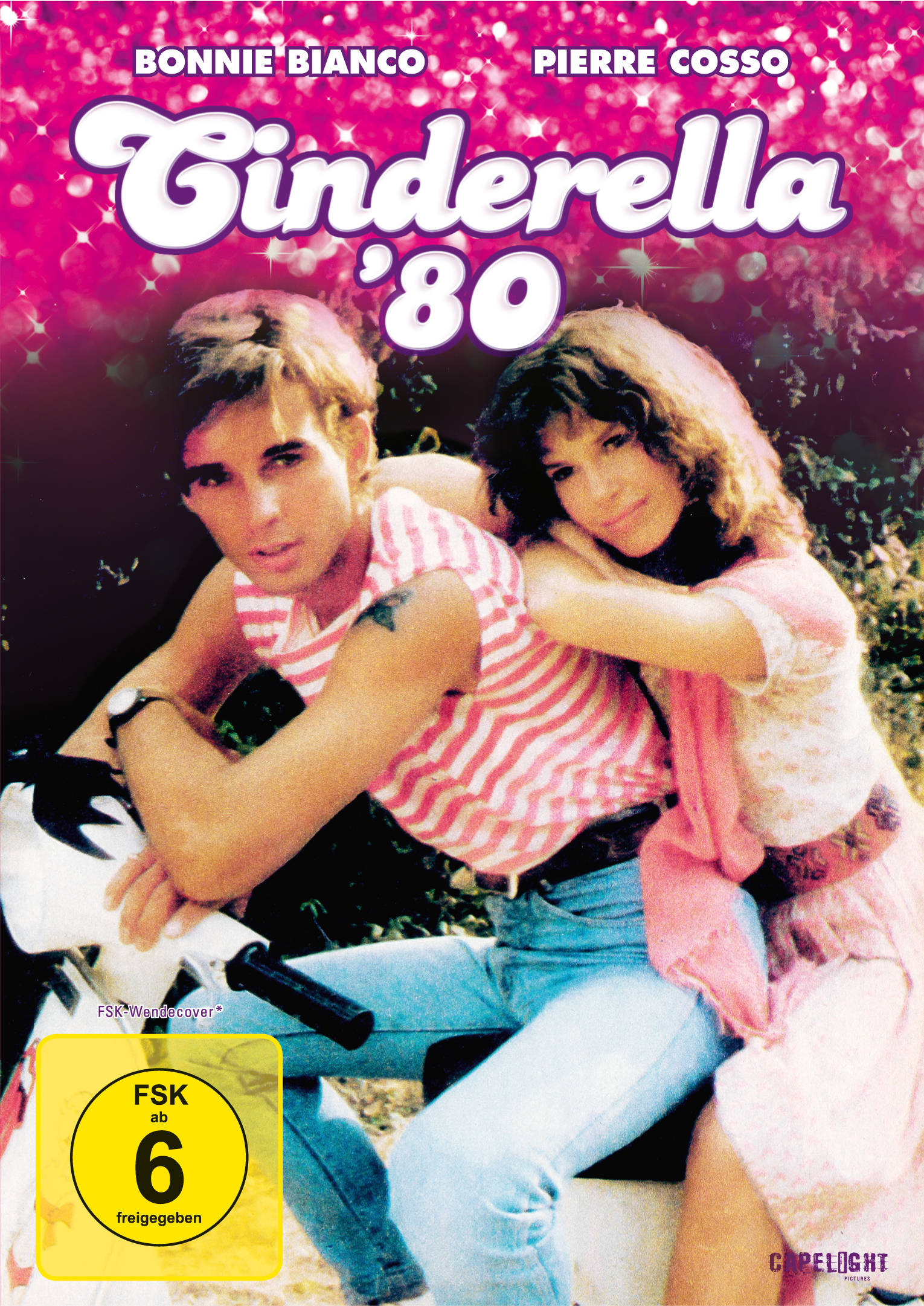 Filmposter von "Cinderella '80" mit zwei jungen Leuten auf einem Roller.