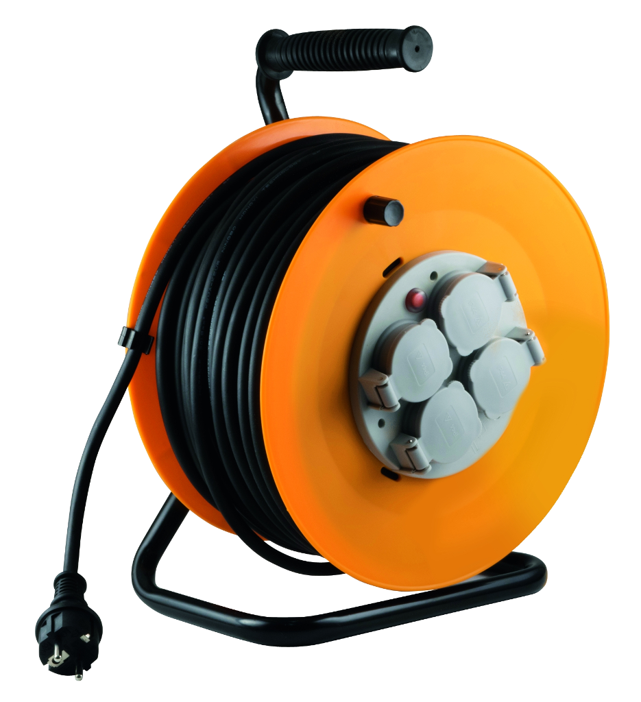 HOME HJR 10-50 Kábeldob, fém talp, 4 földelt aljzat, 50m, IP44, 3x1,5 mm²