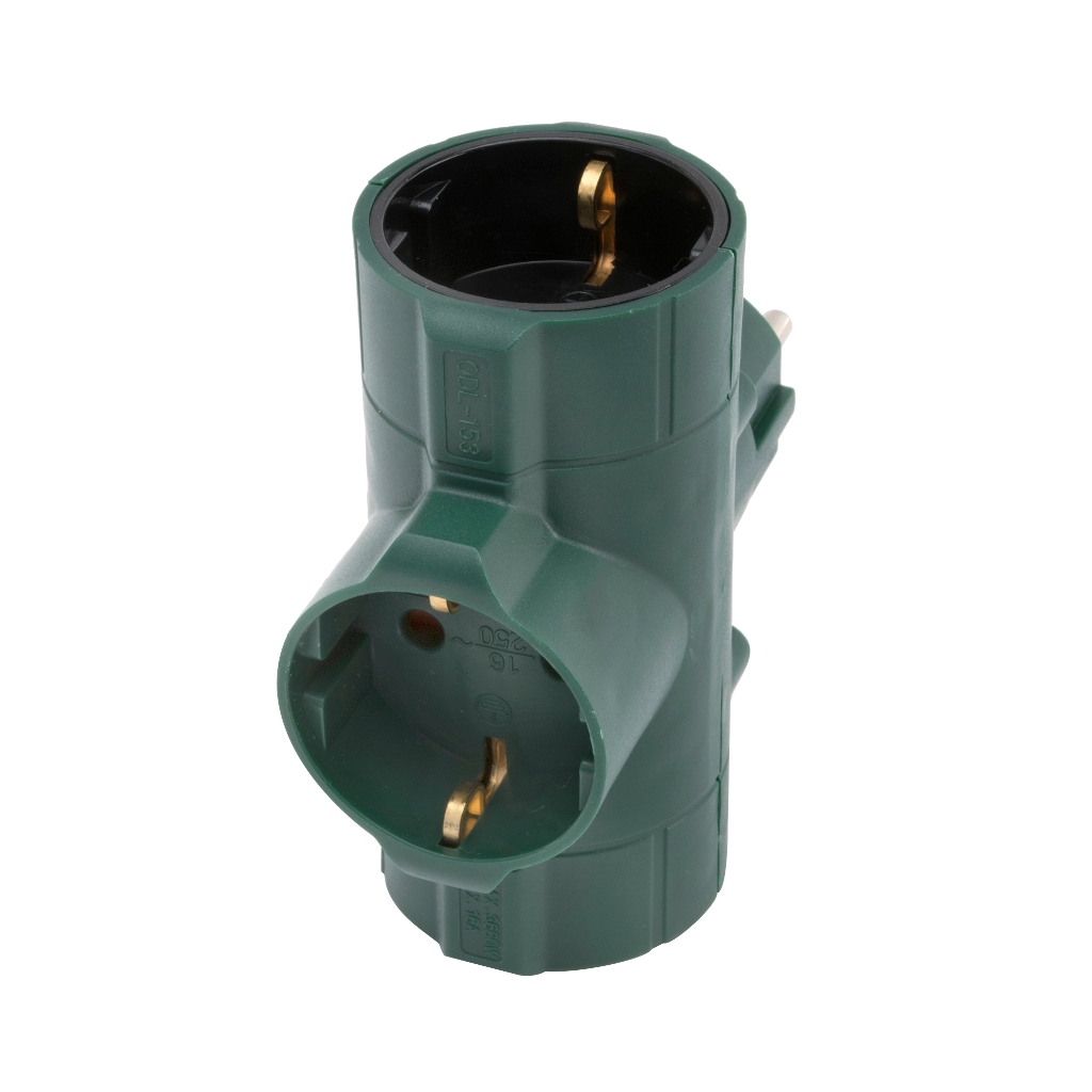 HOME TPF-26/GR Hálózati elosztó T-alakú, 3 földelt aljzat, zöld