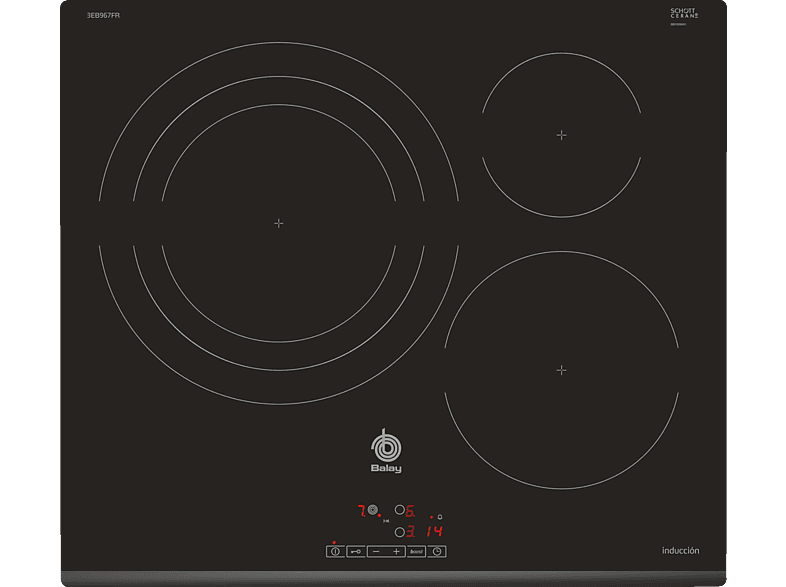 Balay 3EB967FR Placa de Inducción con Bisel Delantero 3 Zonas Negra