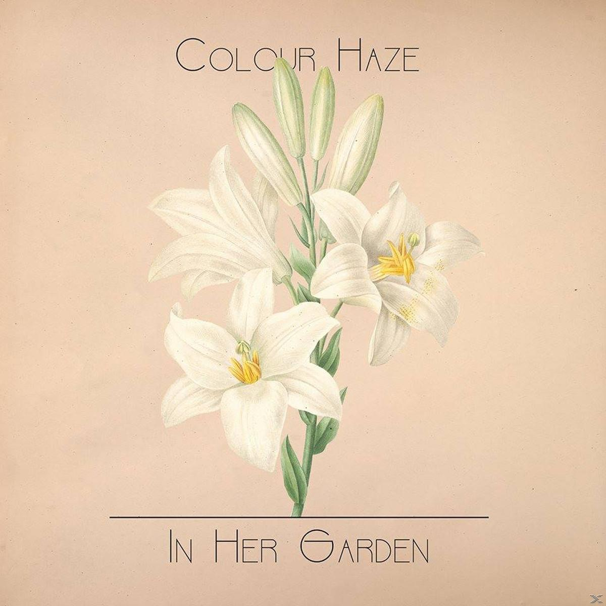 Pochette d'album: Colour Haze, In Her Garden. Lys blancs sur fond rose.