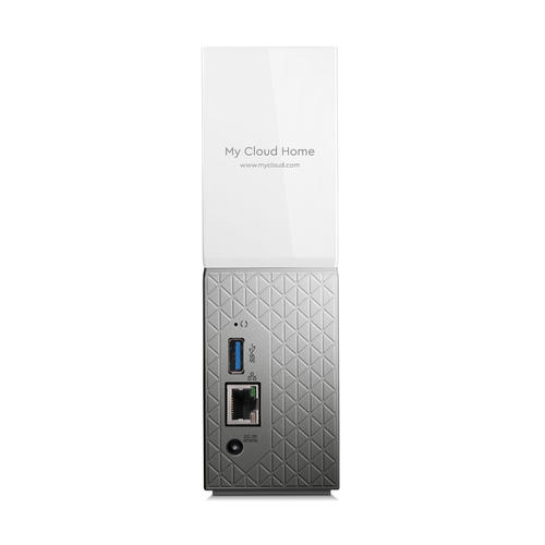 A white and silver device with ports and the text 'My Cloud Home'.