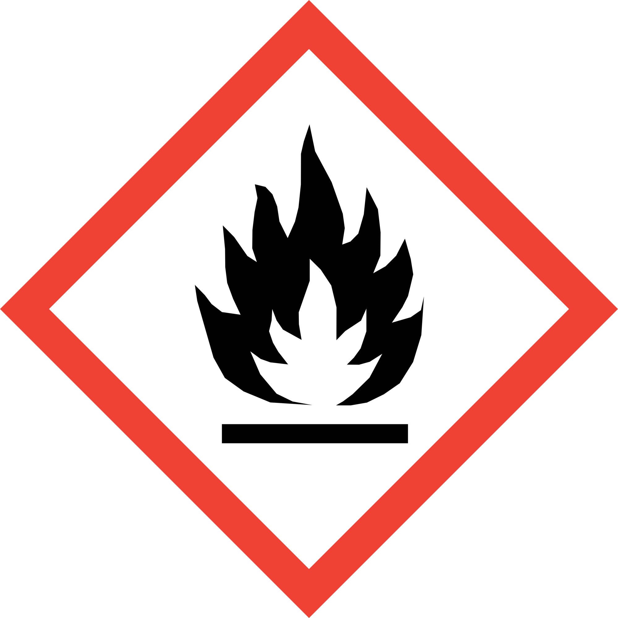 Rote Diamantform mit schwarzem Zentrum.