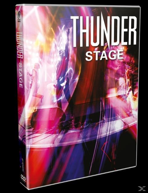 Eine DVD-Hülle mit dem Titel „THUNDER STAGE“ mit einem Live-Konzert-Bild auf dem Cover vor schwarzem Hintergrund.