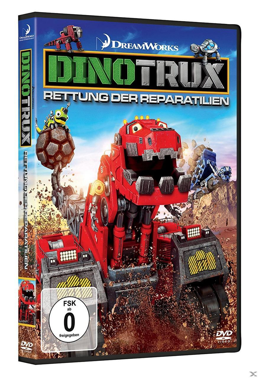 Dinotrux DVD-Hülle mit rotem Dinotrux-Charakter, anderen Charakteren und einer Berglandschaft.