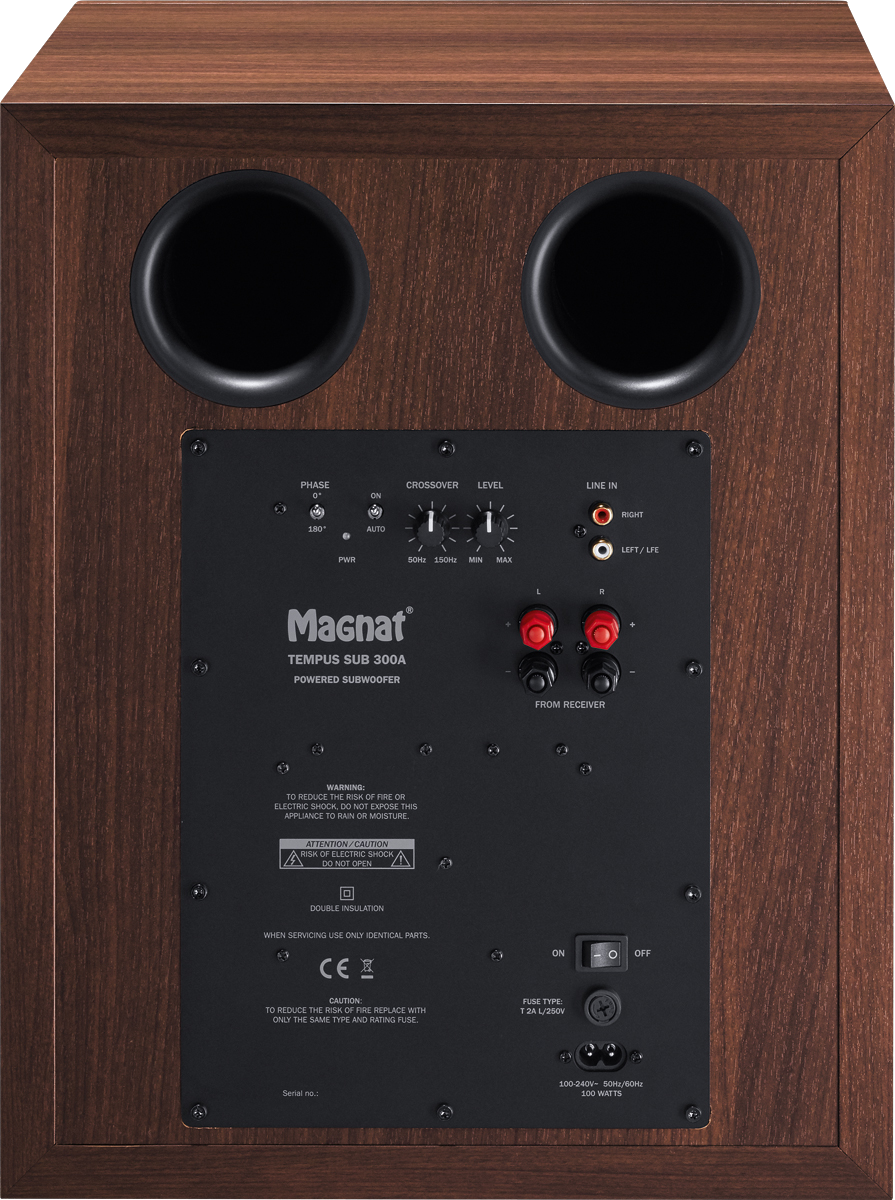 MAGNAT TEMPUS SW 300A MOCCA Aktív, hátrafele nyitott mélynyomó, mokka