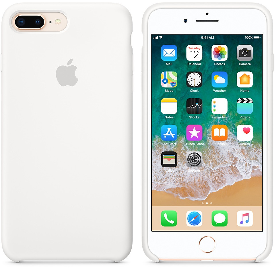 Een witte iPhone met een witte hoes, met het beginscherm.