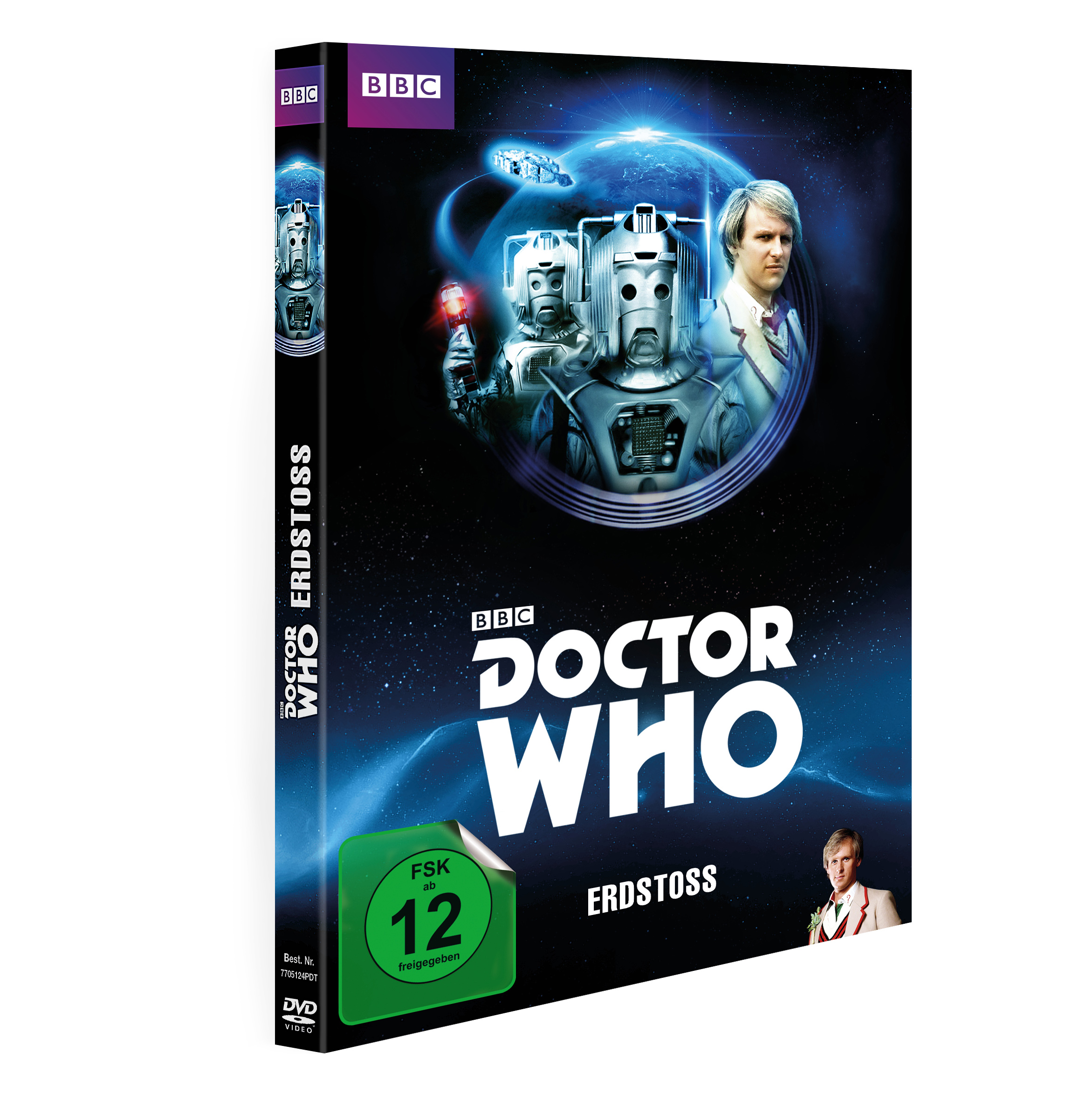 DVD-Hülle von "Doctor Who" mit blauem Cover, dem Doktor und Cybermen.
