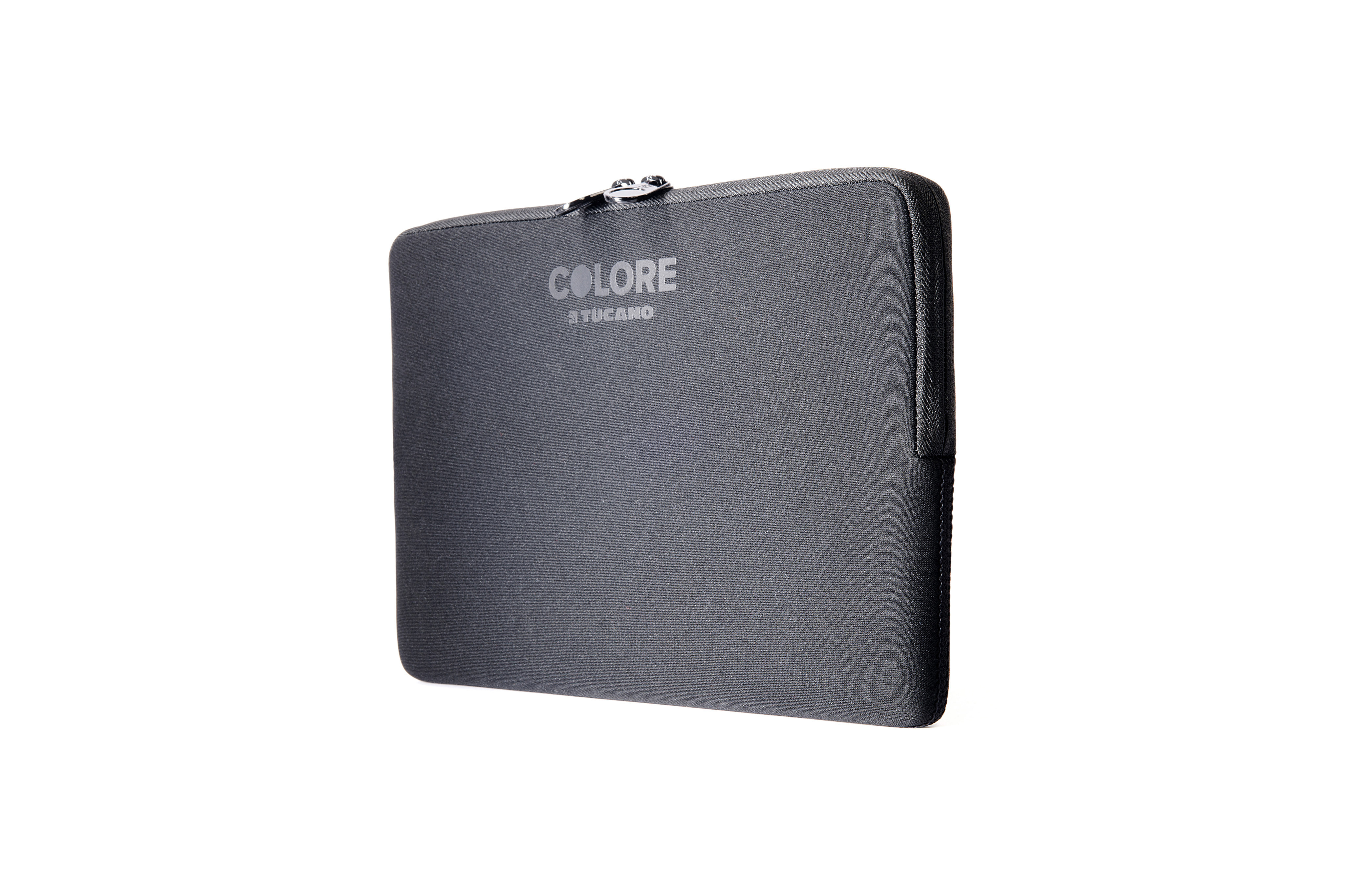 Dunkelgraue Tucano Colore Laptoptasche. Der Markenname ist aufgedruckt.