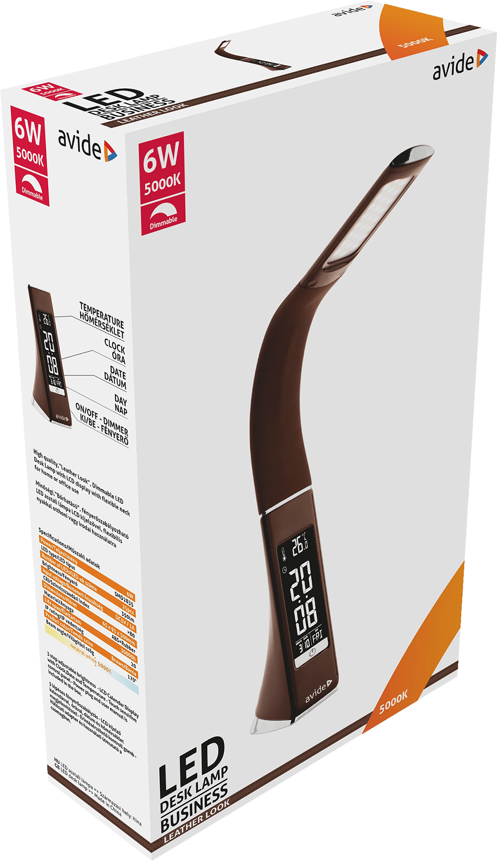 AVIDE ABLDL-BLC-6W-BR üzleti bőrhatású LED asztali lámpa 6W, barna