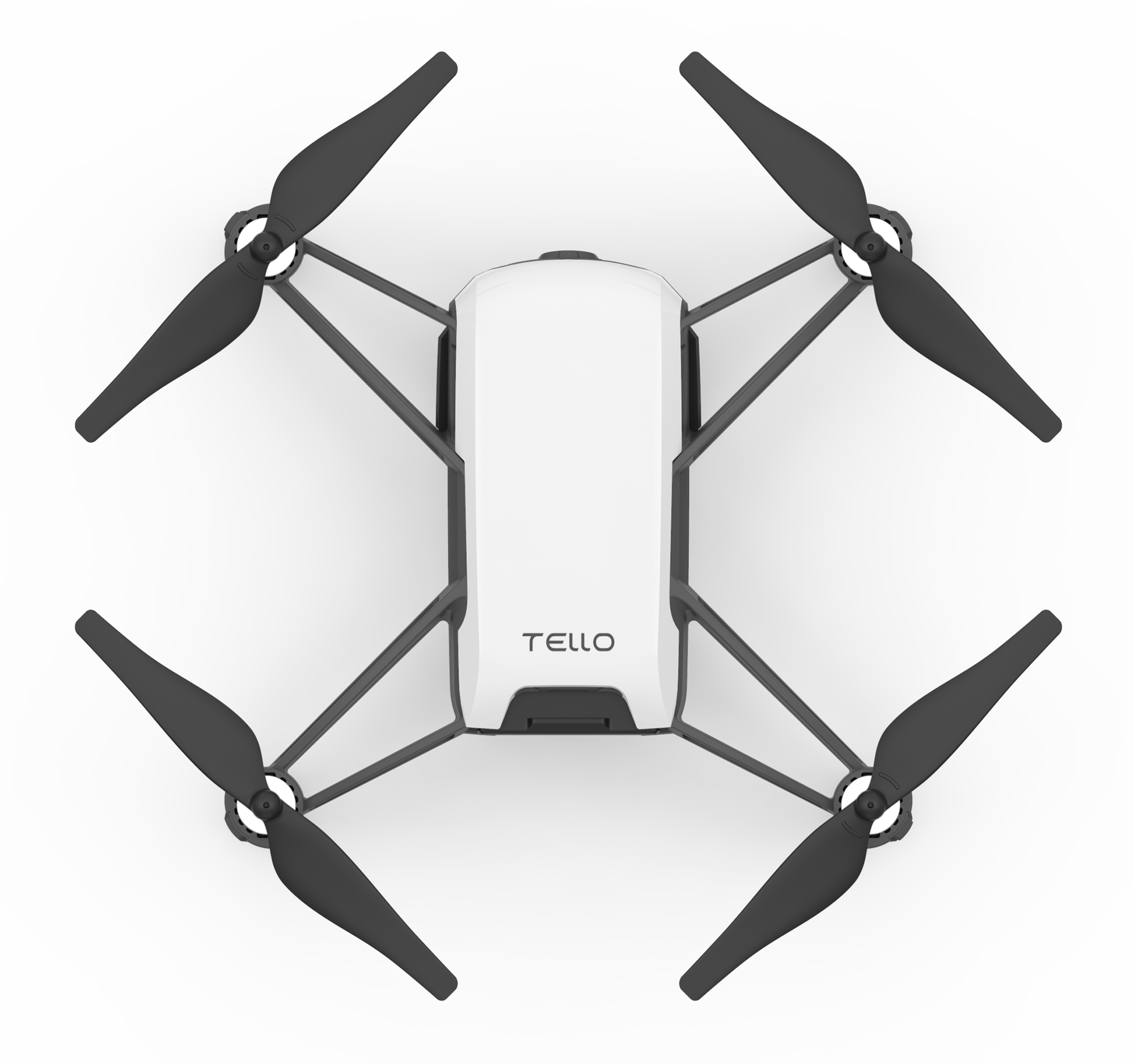 White drone with black propellers, centered on a white background.