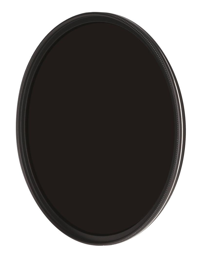 Black circular filter, in a black frame. Isolated against a white background.