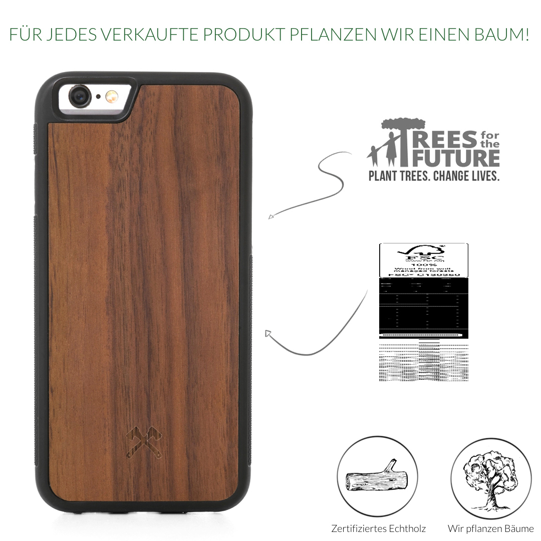 WOODCESSORIES EcoBumper, Backcover, Apple, iPhone 6, iPhone 6s, Walnuss/Schwarz