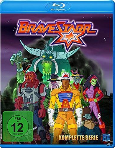 Blu-ray-Cover einer Zeichentrickserie mit mehreren Charakteren. Der Text lautet 'BraveStarr Komplette Serie'.