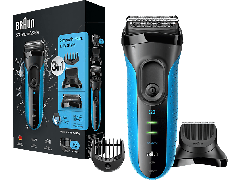 BRAUN Series 3 Shave&Style | Rasierer Nein) Reinigungsstation: Dry, Rasierer Schwarz/Blau | kaufen SATURN (Wet Schwarz/Blau - & 3010BT