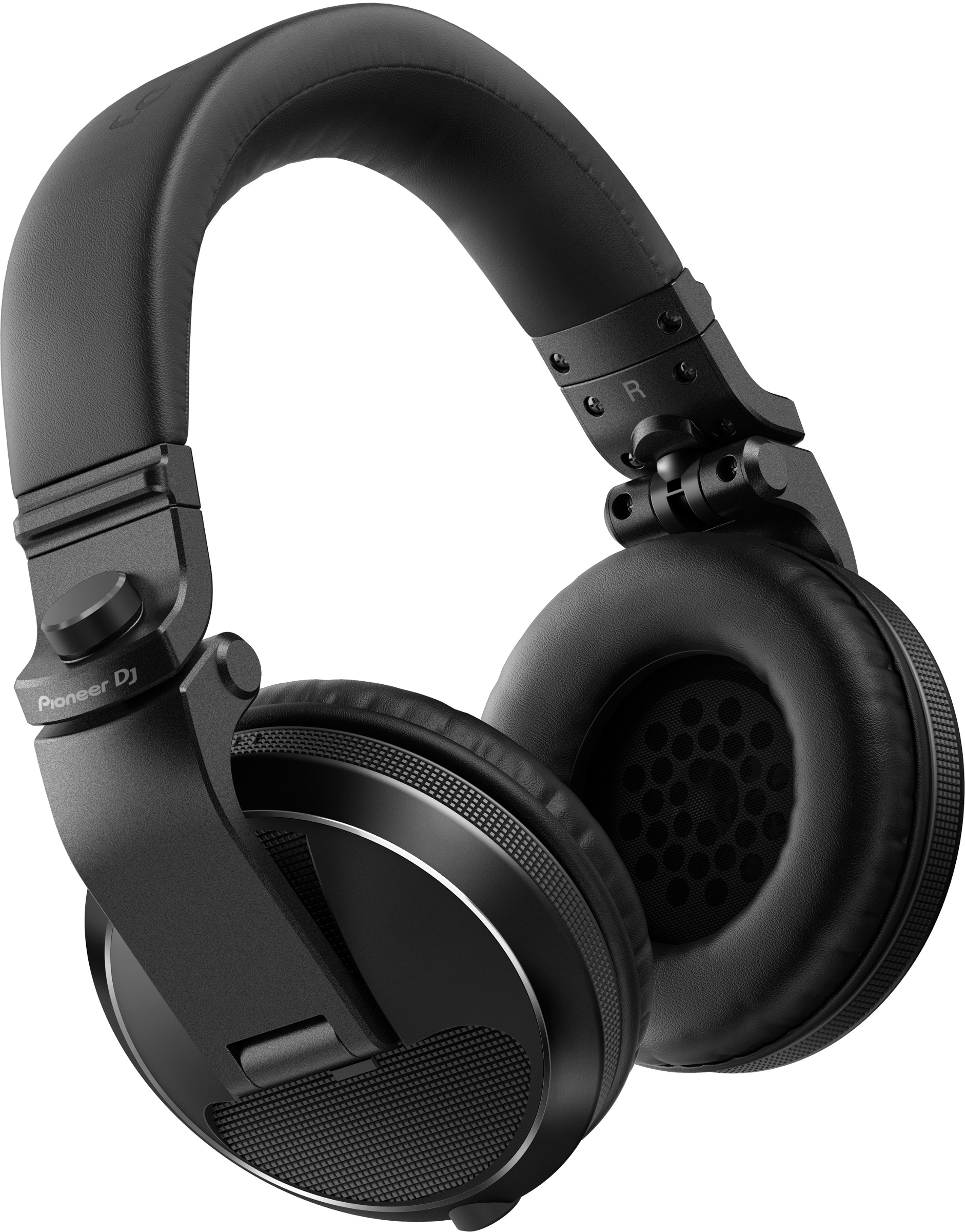 Zwarte Pioneer DJ koptelefoon, over-ear design, met oorschelpdetails en hoofdband.