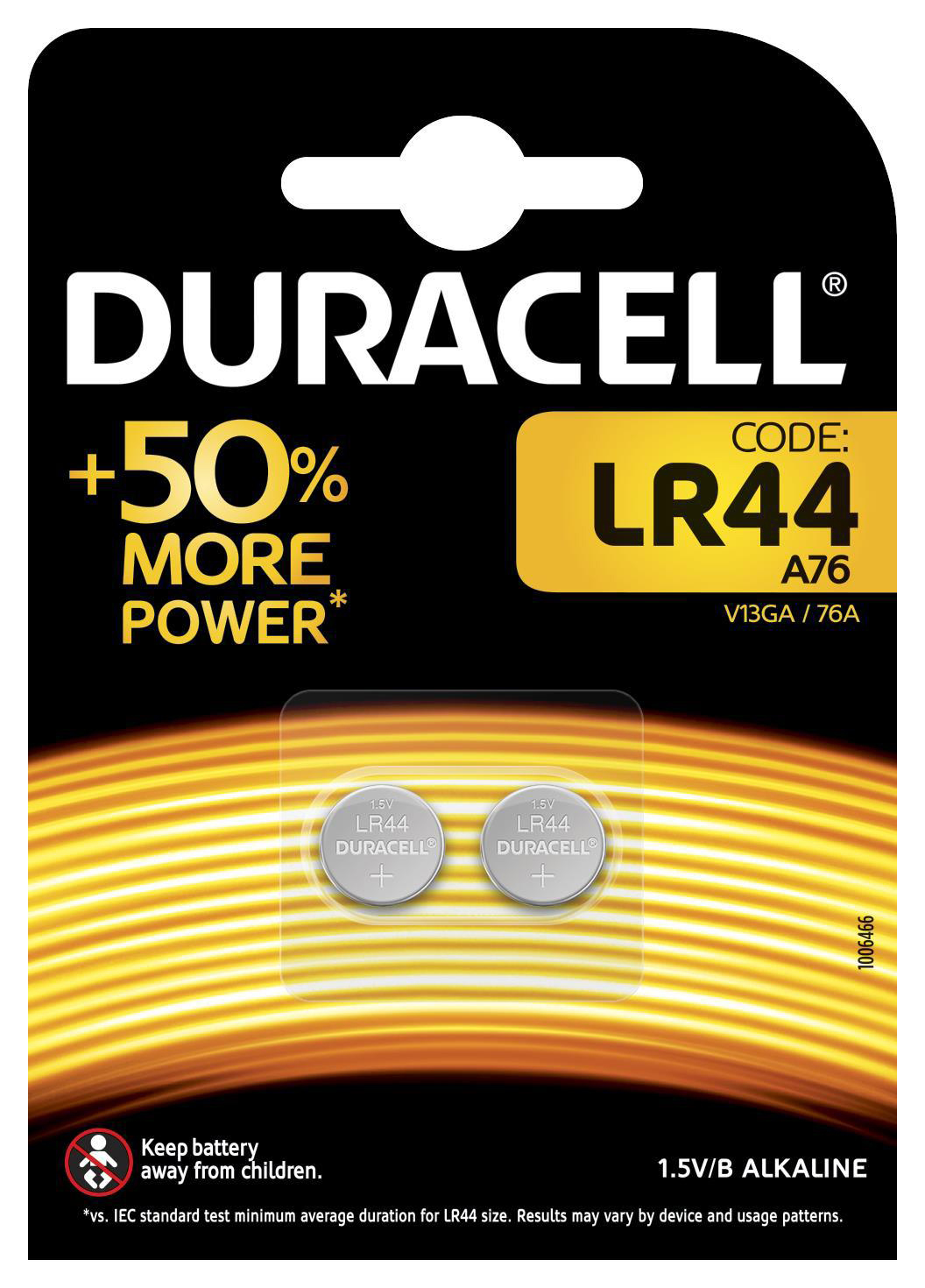 Volt 2 Stück Batterie, 1.5 DURACELL LR44 Specialty Alkaline,