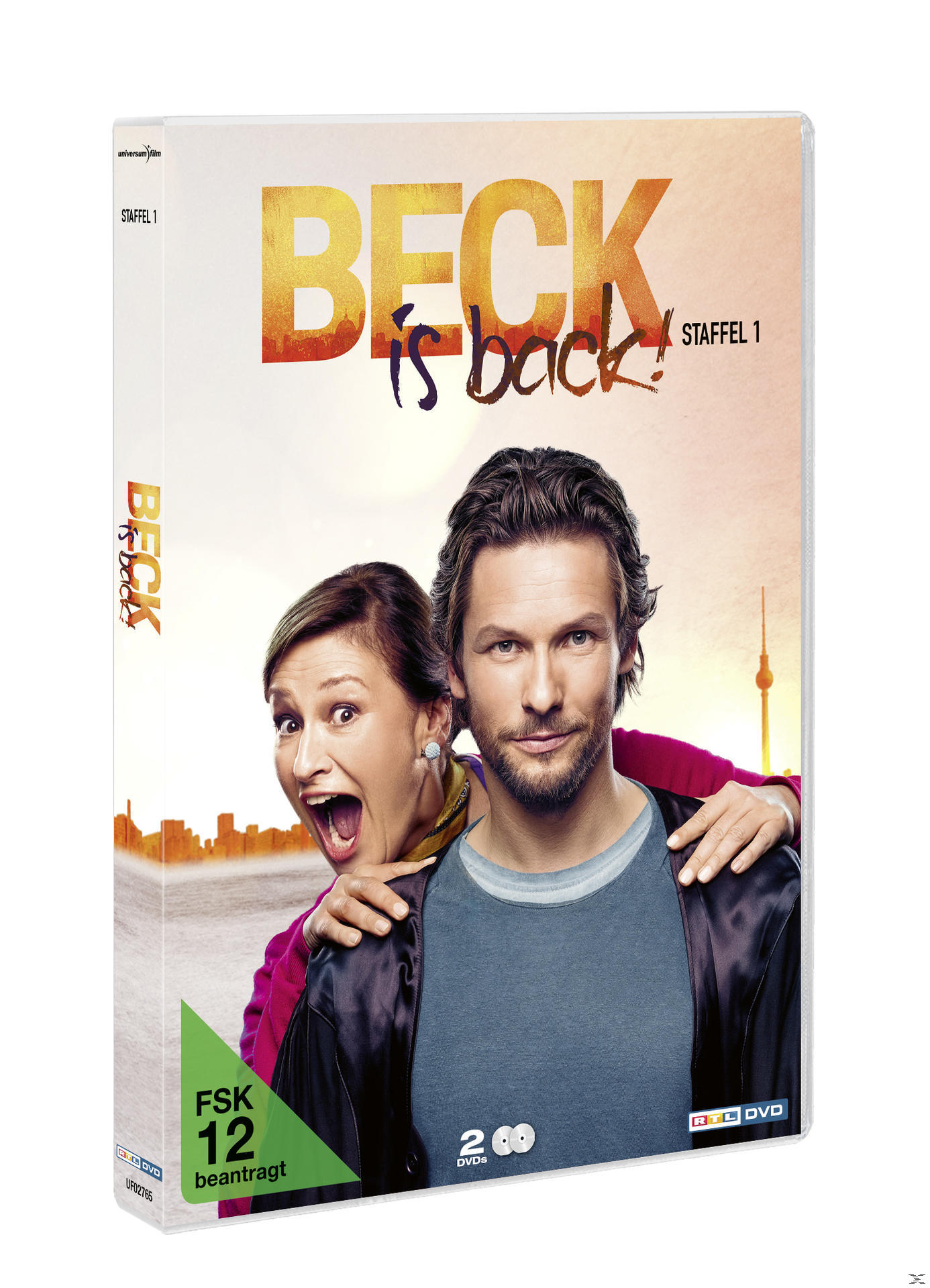 DVD-Cover von 'Beck is back!' mit zwei Schauspielern, einer überrascht, und Stadtkulisse.
