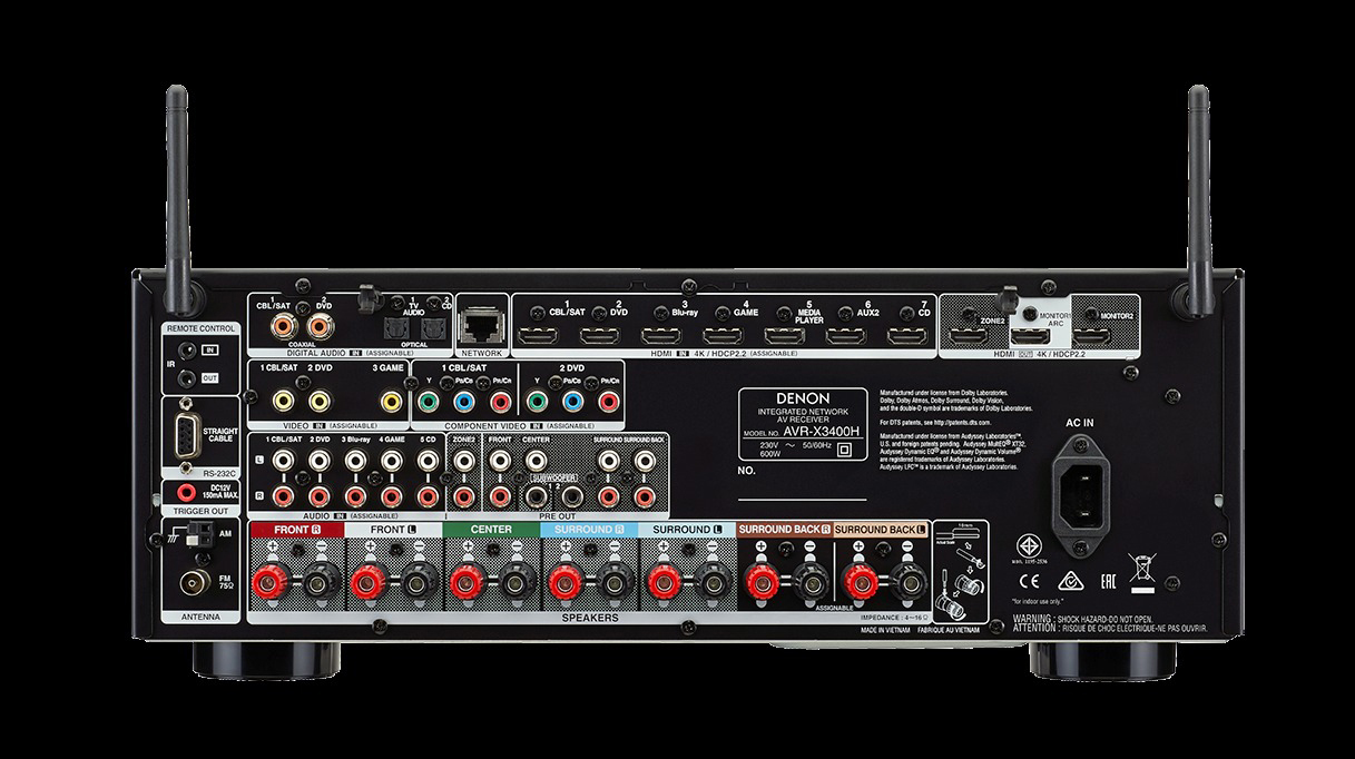 DENON AVR-X3400H  AV-Receiver (7.2 Kanäle, 180 Watt pro Kanal, Schwarz)