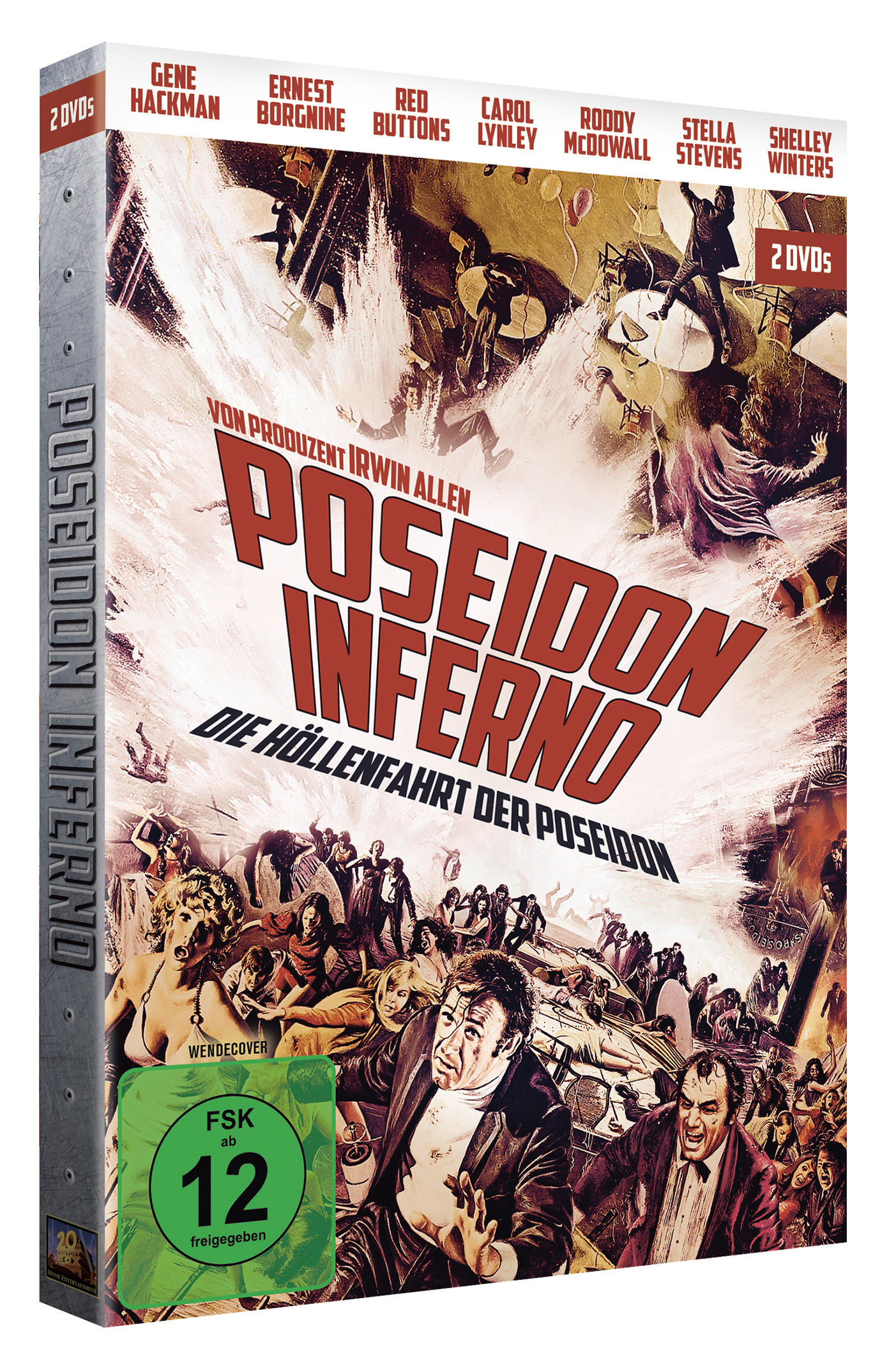 DVD-Cover des Films 'Poseidon Inferno', zeigt eine Katastrophenszene mit Menschen und Wasser.