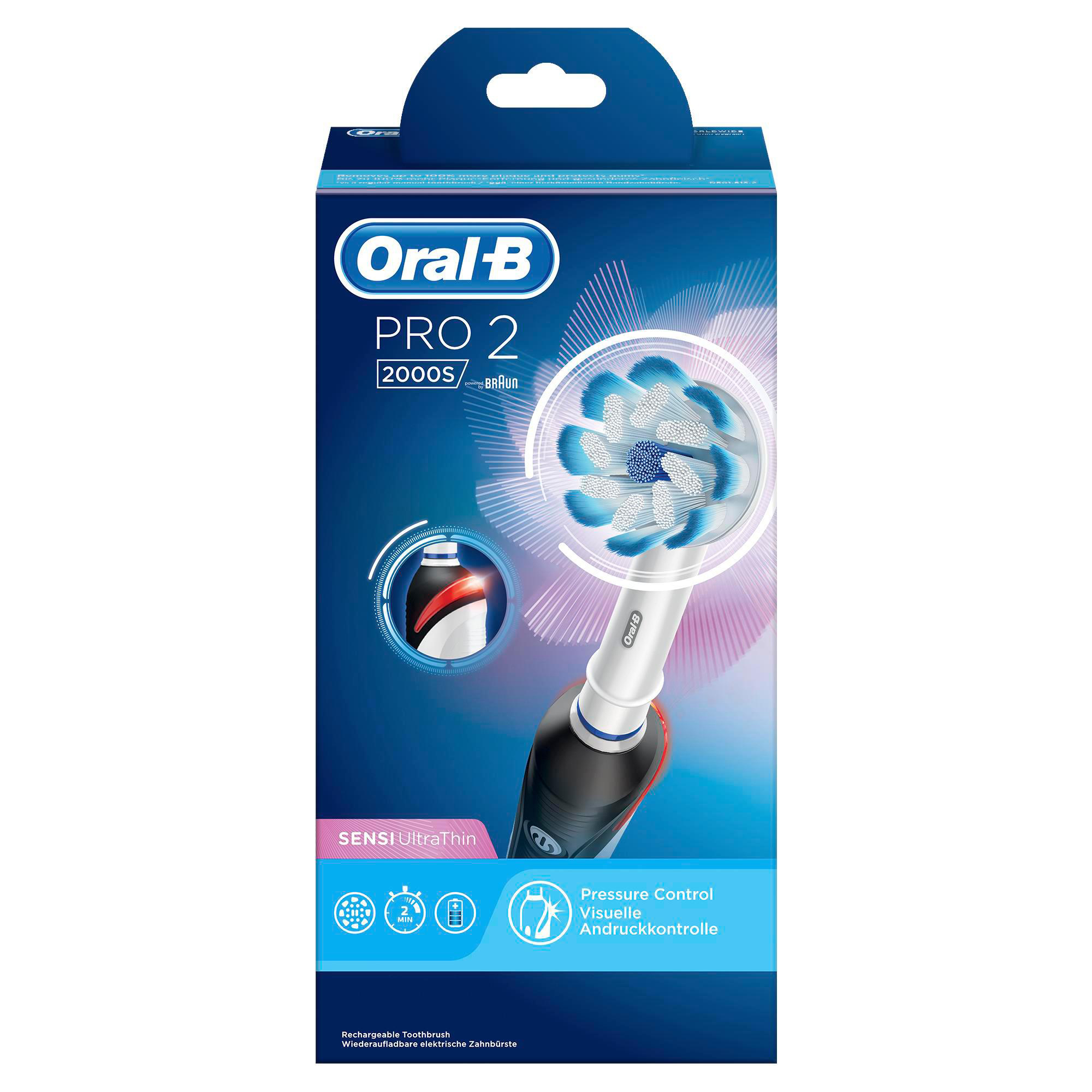 ORAL-B Elektrische Zahnbürste Pro 2 2000S Sensi UltraThin, schwarz Elektrische Zahnbürste  Schwarz/Weiß