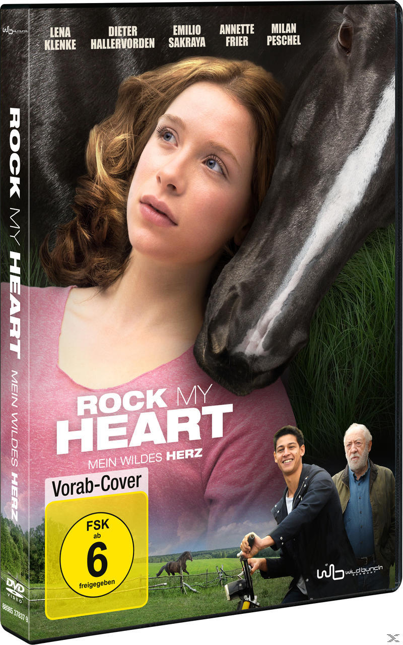 DVD-Cover des Films Rock My Heart mit dem Gesicht einer Frau, einem Pferd und Schauspielern.