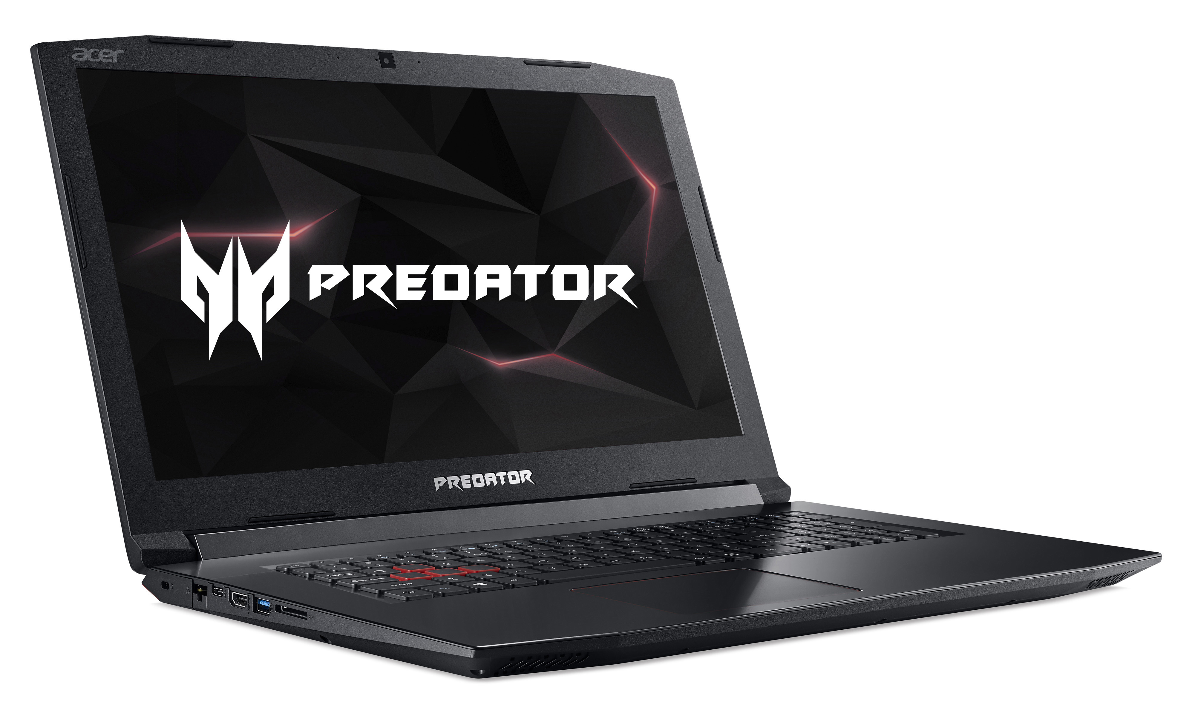 Schwarzer Acer Predator Laptop mit dem Predator Logo auf dem Bildschirm.