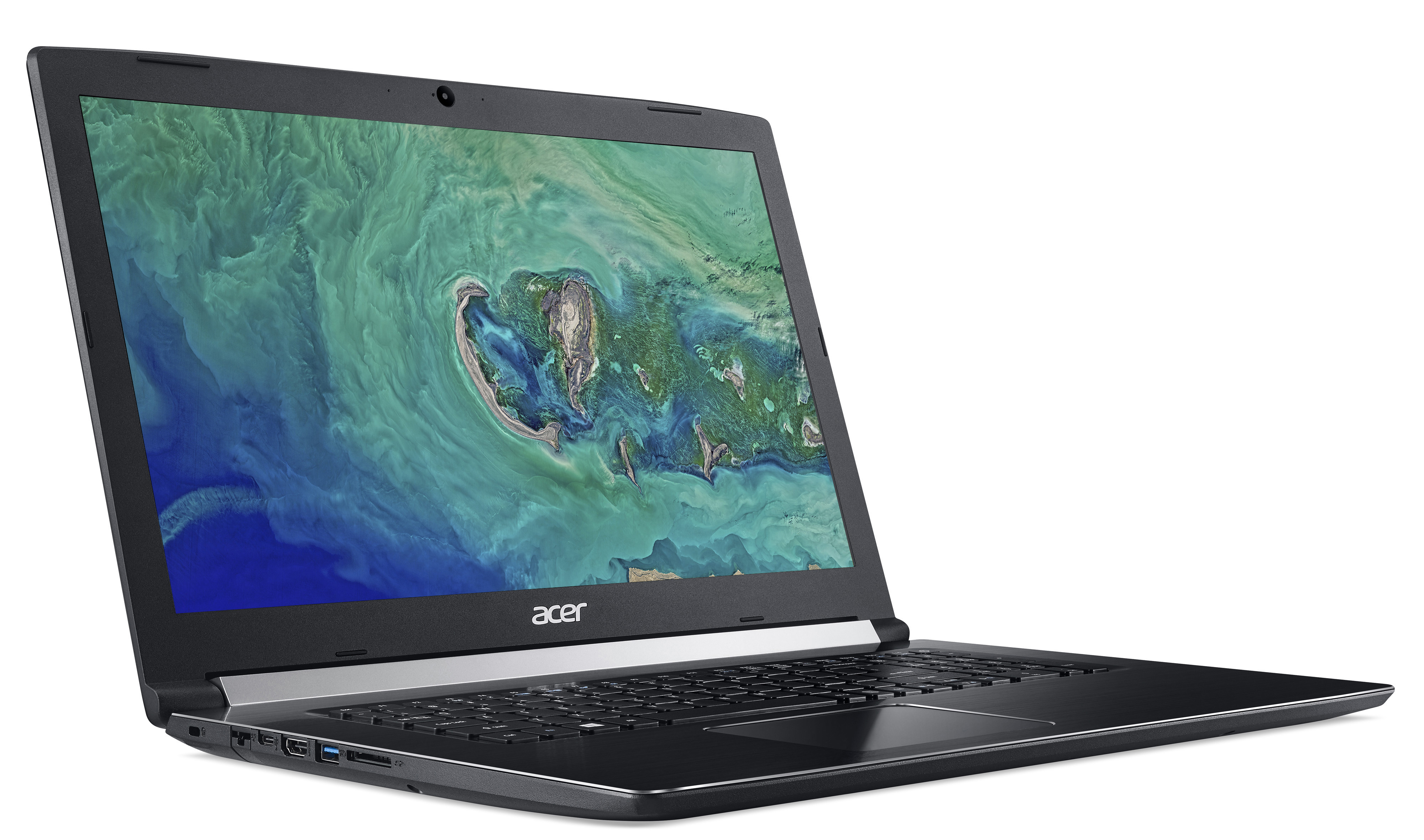 Geöffneter Acer-Laptop mit grünem und blauem Bildschirm.