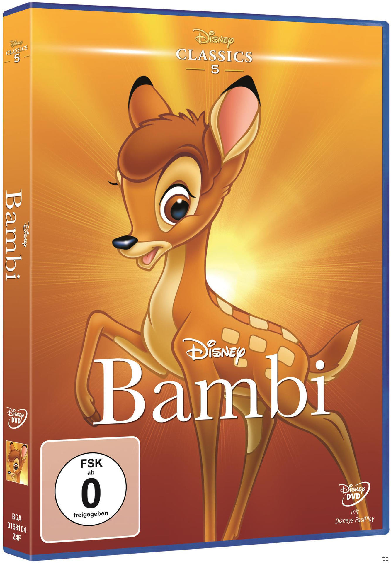 Bambi DVD-Cover. Ein Reh steht vor einem goldenen Sonnenuntergang.