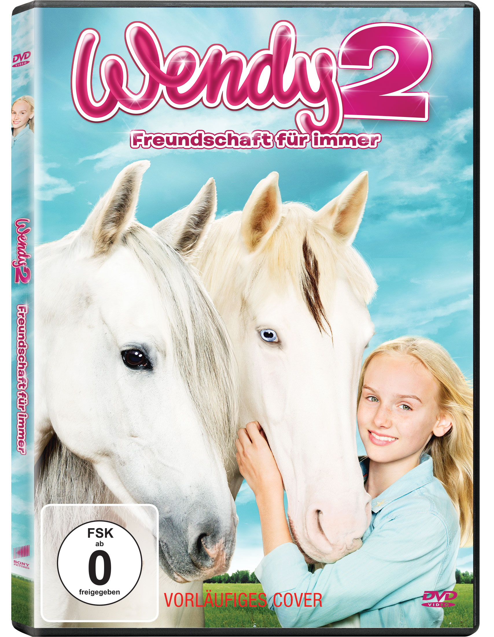 DVD-Cover mit zwei weißen Pferden und einem Mädchen, Titel 'Wendy 2'.