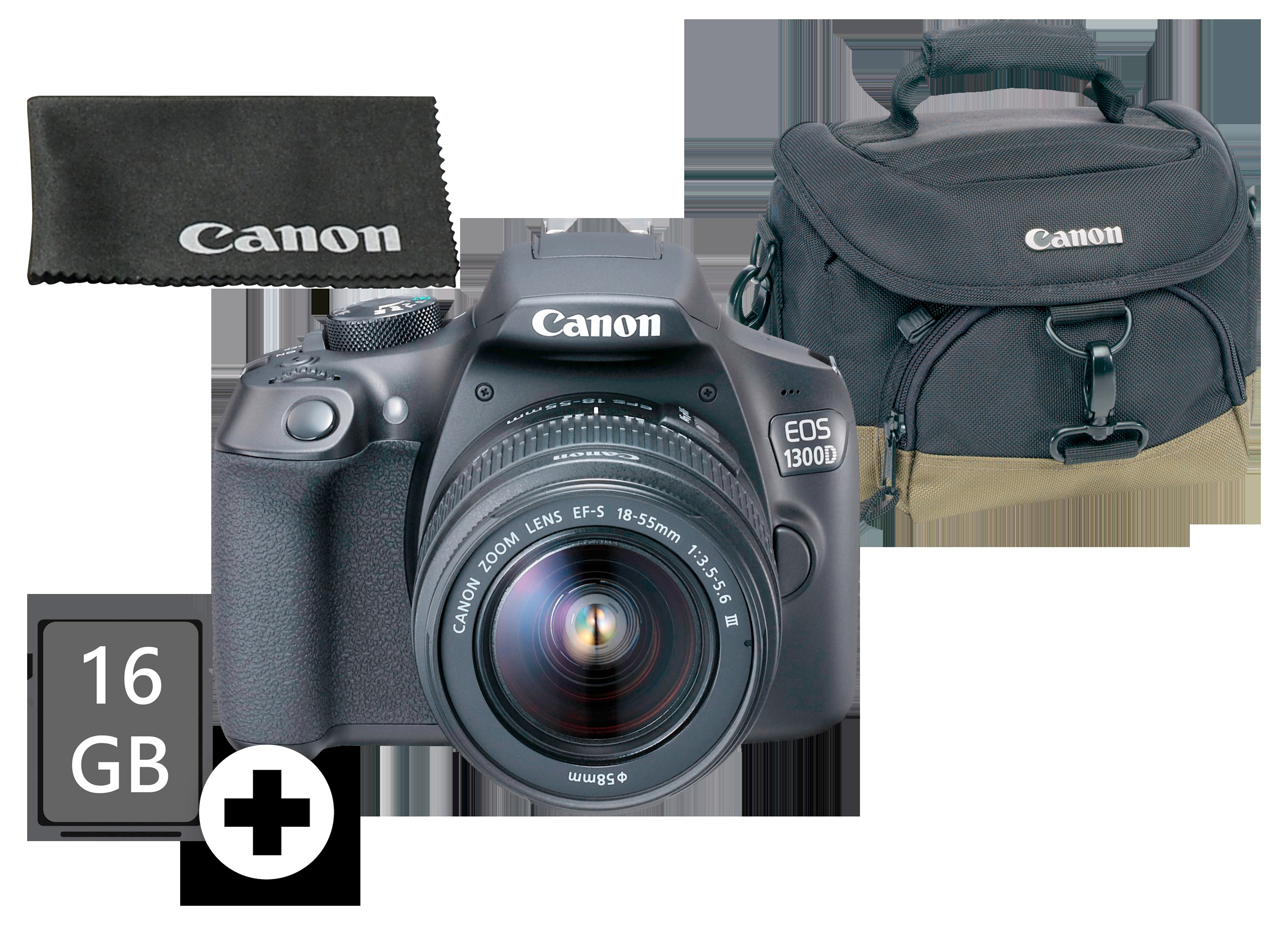 CANON EOS 1300D Kit Spiegelreflexkamera, 18 Megapixel, 18-55 mm Objektiv (DC, EF-S), WLAN, Schwarz