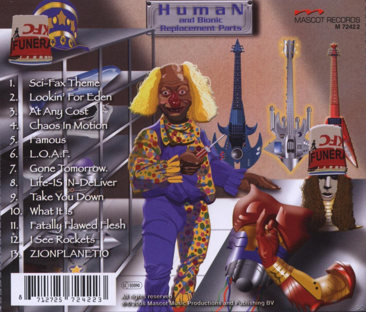 Albumcover: Ein Clown in Lila, Gelb und Rot, mit Clown-Gesicht, hält eine Puppe. Gitarren ebenfalls sichtbar.