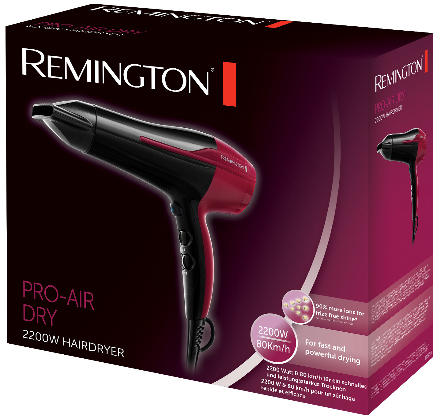 REMINGTON D 5950 Pro Air Dry Haartrockner Schwarz/Pink (2200 Watt)