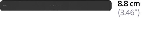 Schwarze Sony Soundbar mit den Abmessungen rechts geschrieben.