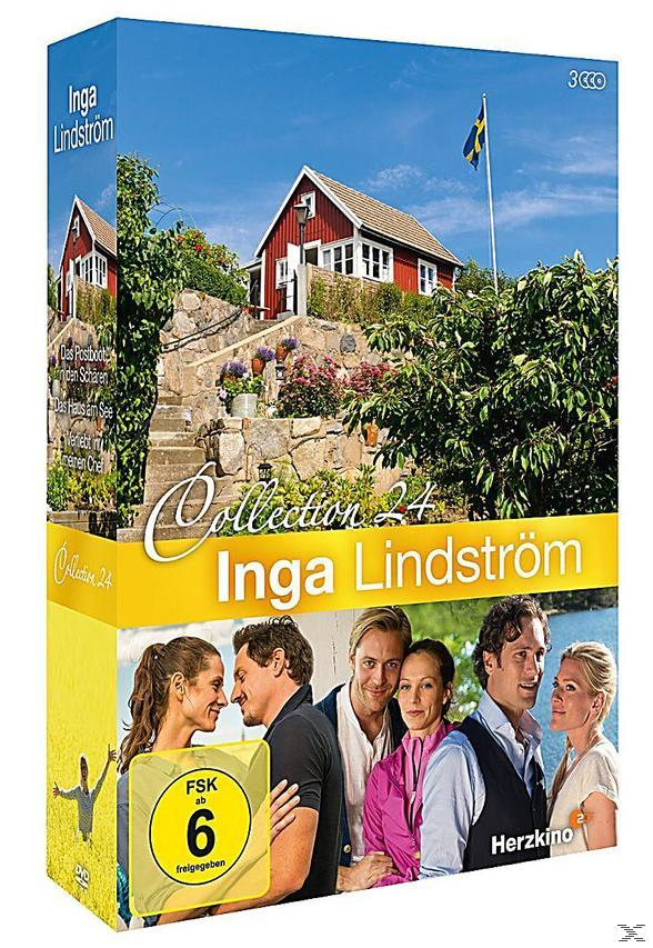 DVD-Boxset von Inga Lindstrom. Ein Haus auf einem Hügel und Schauspieler auf der Vorderseite. Schwedische Flagge oben.