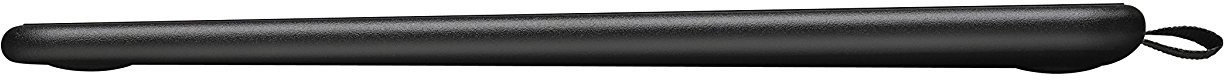 A black shoehorn with a handle. The shoehorn has a simple design and is black.