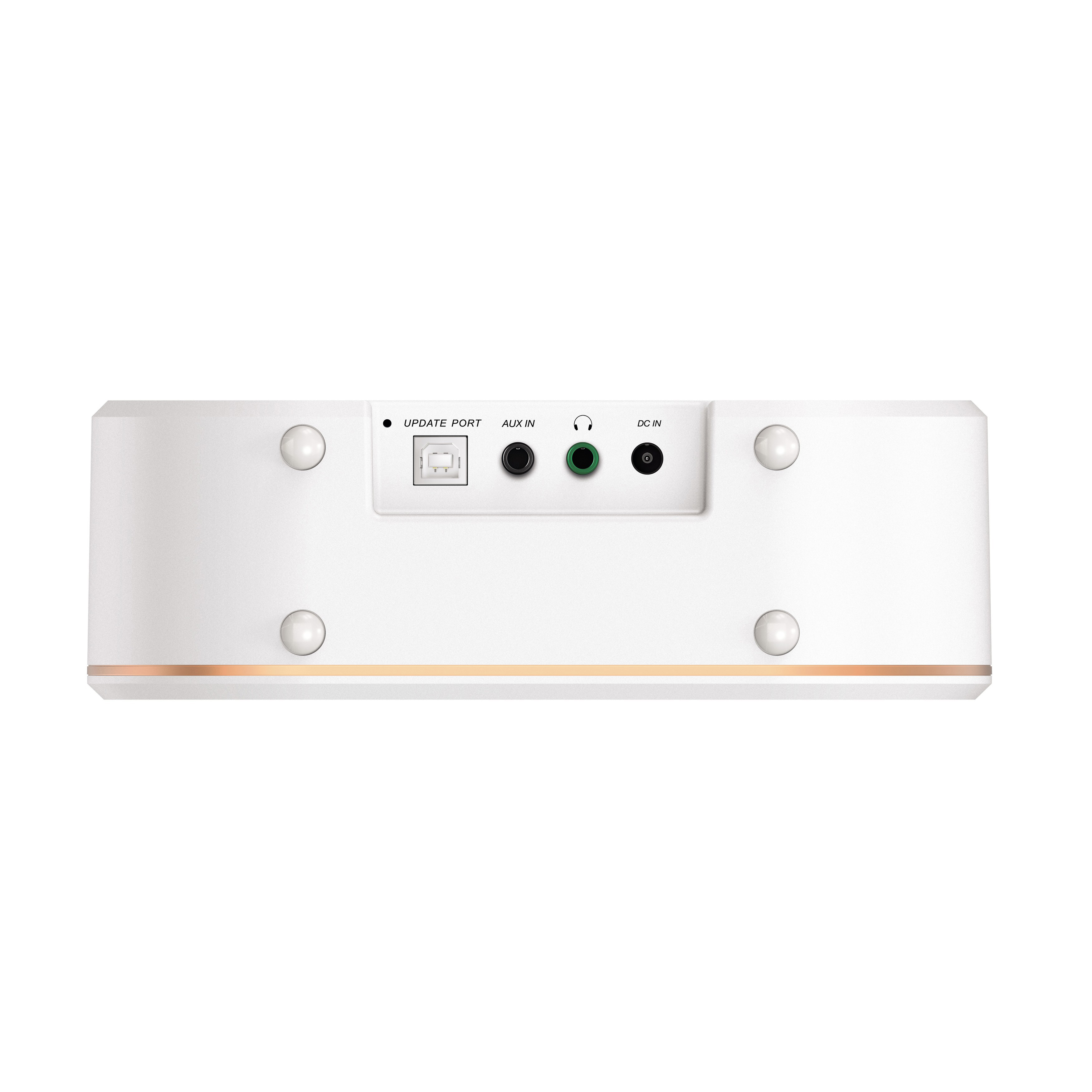 Ein weißer Lautsprecher mit Anschlüssen.