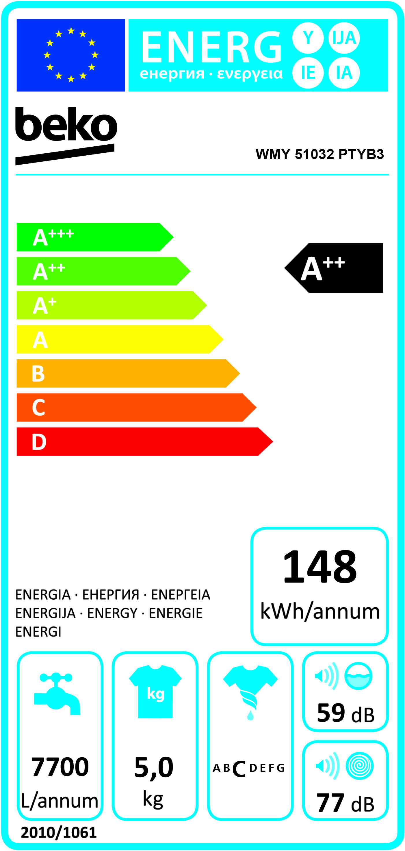 BEKO WMY-51032 PTYB3 elöltöltős keskeny mosógép