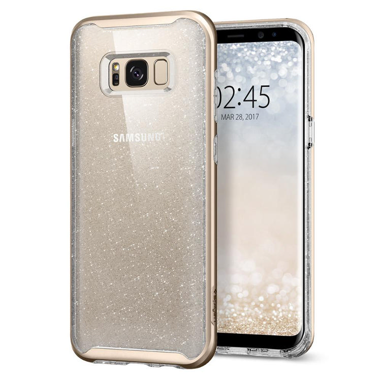 SPIGEN Galaxy S8 Case Spigen Neo Hybrid Crystal Glitter Gold Quartz Koruyucu Kılıf