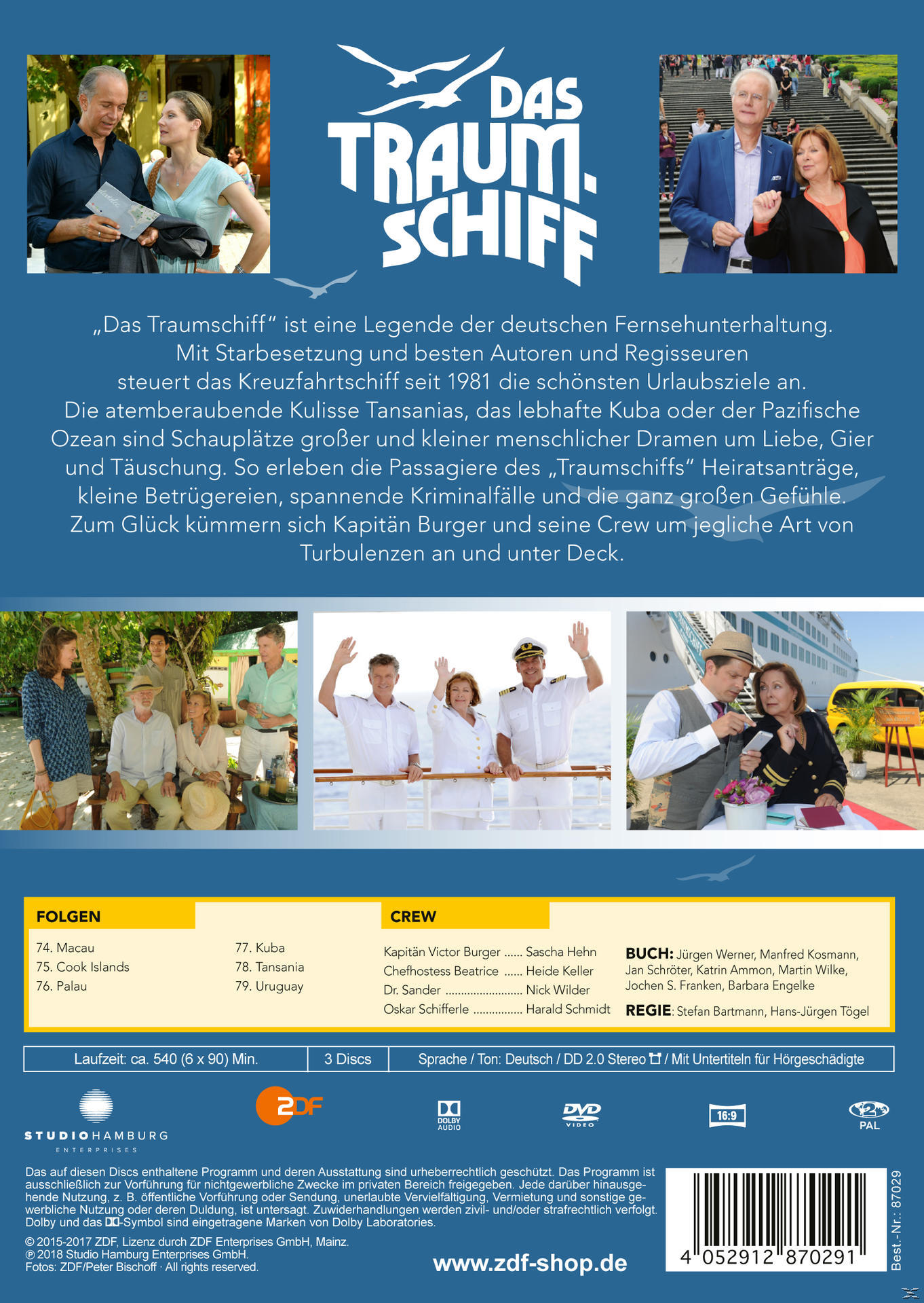 DVD-Cover. Fotos von Menschen auf einem Kreuzfahrtschiff. Titel: Das Traumschiff.