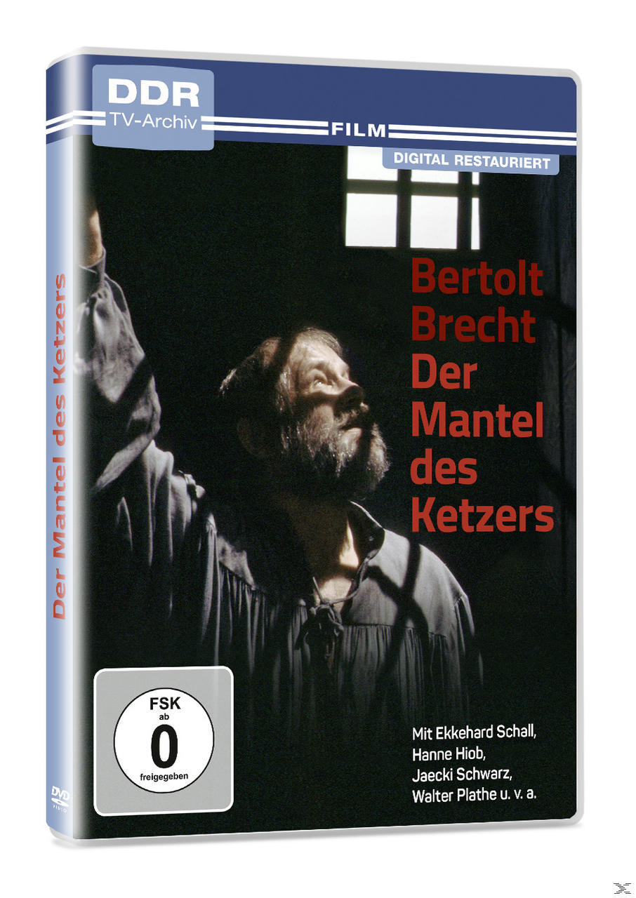 DVD-Cover mit einem Mann, der nach oben schaut, Titel auf Deutsch: Bertolt Brecht Der Mantel des Ketzers.